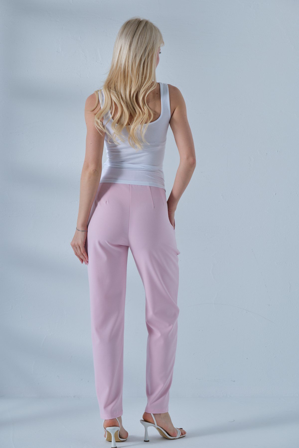 Busa Hamile Esnek Karın Bantlı Belden Ayarlı Mom Fit Klasik Gabardin Pantolon AÇIK PEMBE