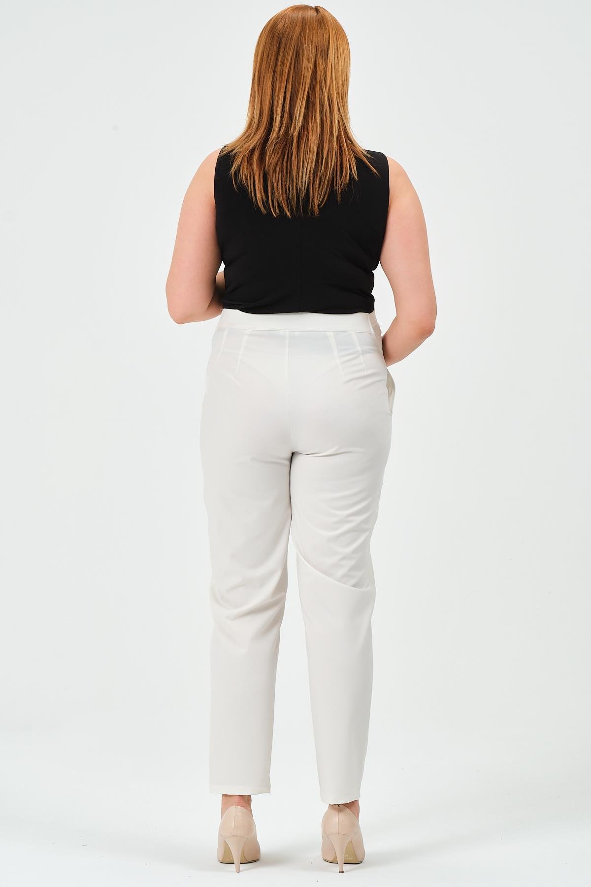 Busa Hamile Esnek Karın Bantlı Beli Ayarlı Klasik Mom Fit Pantolon Ekru