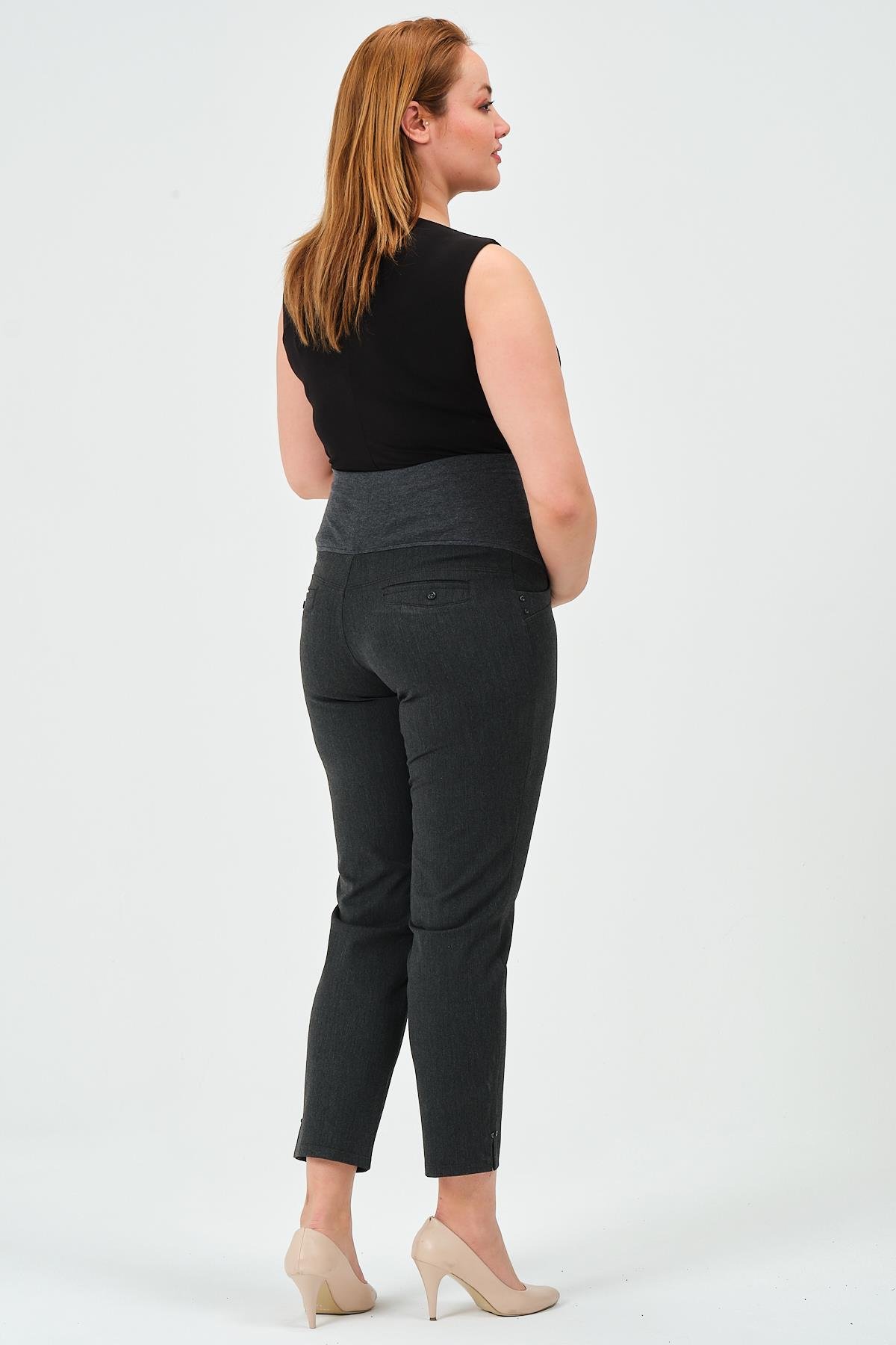 Busa Hamile Esnek Karın Bantlı Beli Ayarlanabilir Mom Fit Gabardin Pantolon GRİ