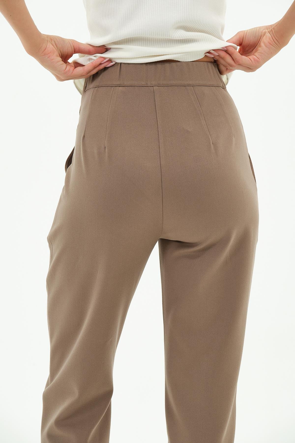 Busa Hamile Esnek Karın Bantlı Beli Ayarlanabilir Kışlık Mom Fit Klasik Pantolon VİZON