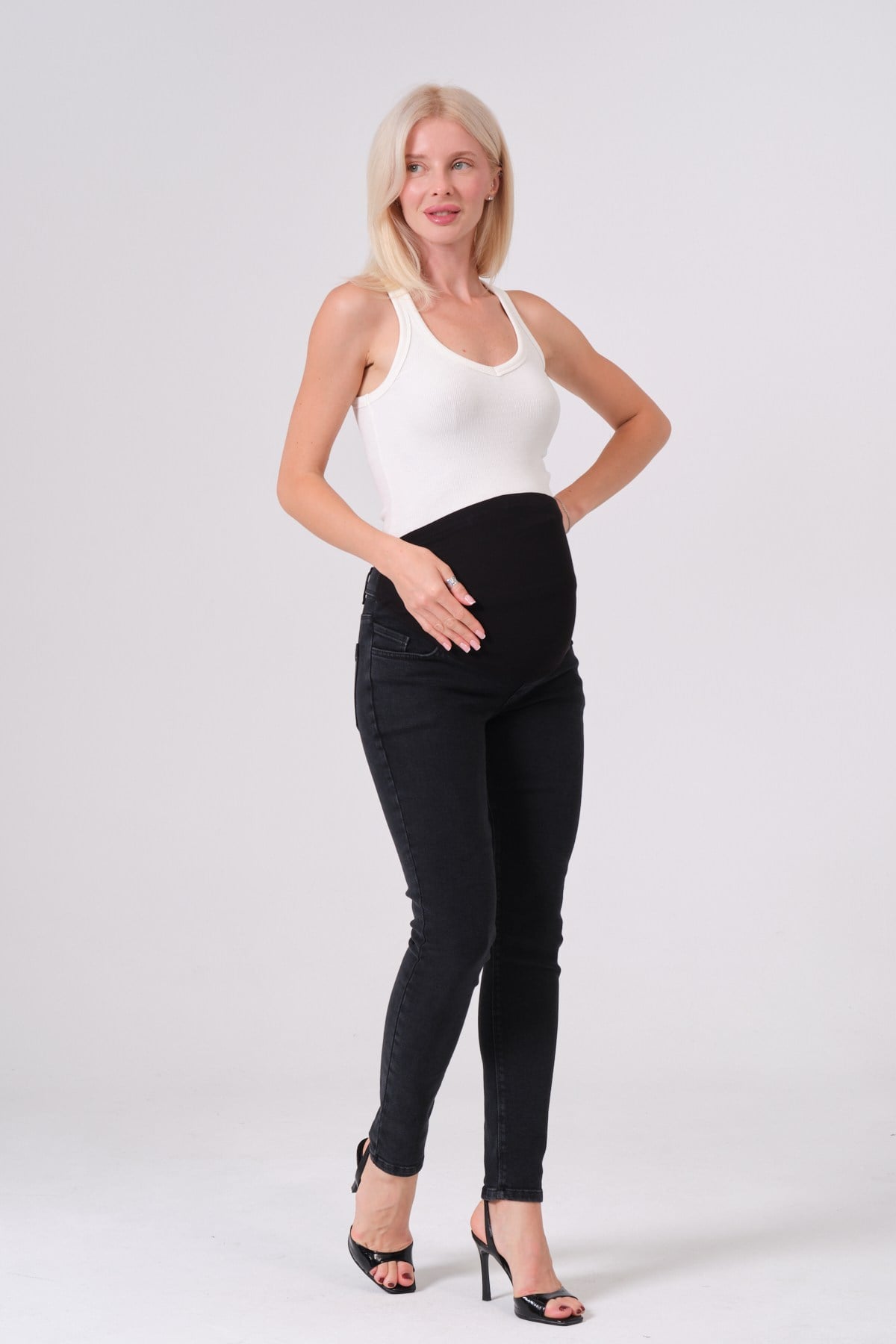Busa Hamile Esnek Karın Bantlı Beli Ayarlanabilir Skinny Kot Pantolon FÜME
