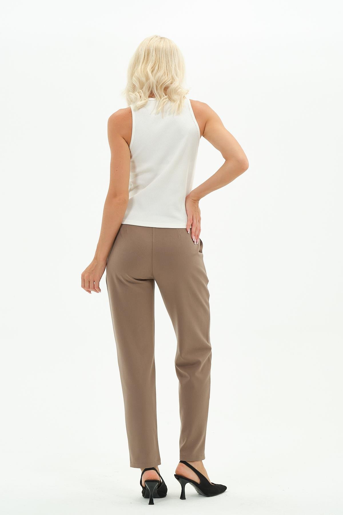 Busa Hamile Esnek Karın Bantlı Beli Ayarlanabilir Kışlık Mom Fit Klasik Pantolon VİZON