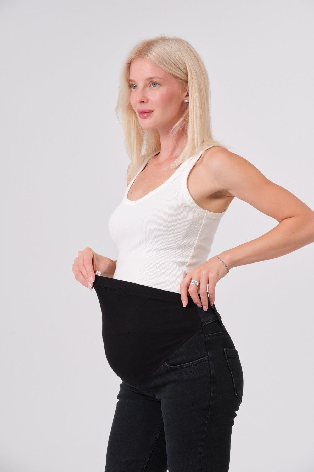 Busa Hamile Esnek Karın Bantlı Beli Ayarlanabilir Skinny Kot Pantolon FÜME