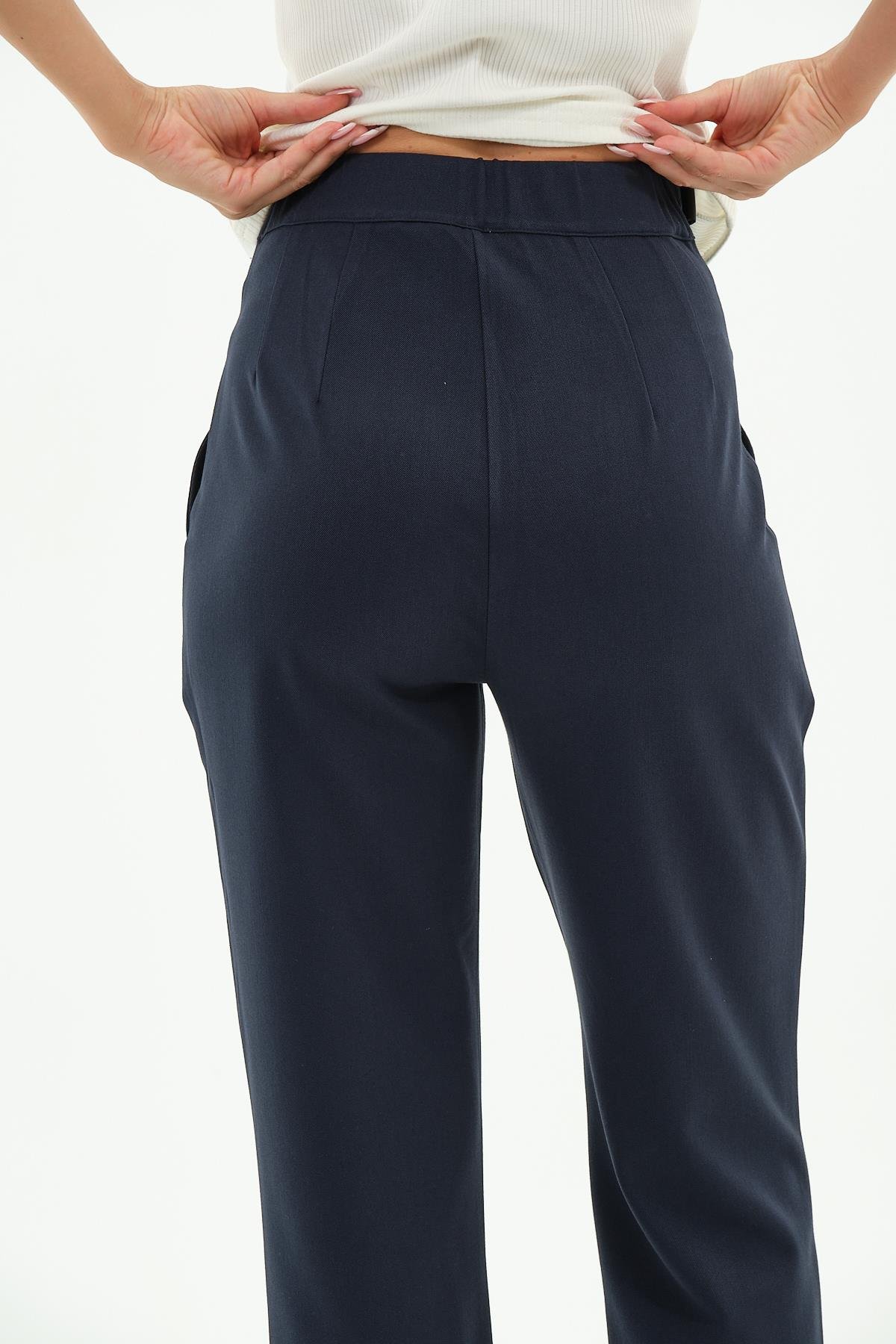 Busa Hamile Esnek Karın Bantlı Beli Ayarlanabilir Kışlık Mom Fit Klasik Pantolon LACİVERT