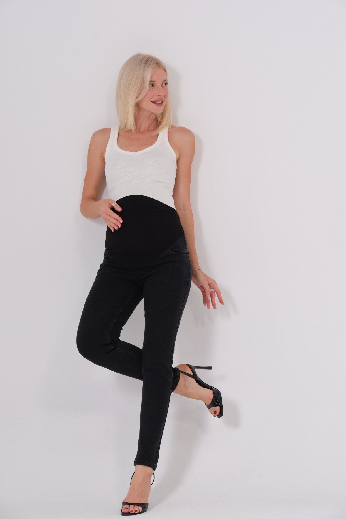 Busa Hamile Esnek Karın Bantlı Beli Ayarlanabilir Skinny Kot Pantolon FÜME