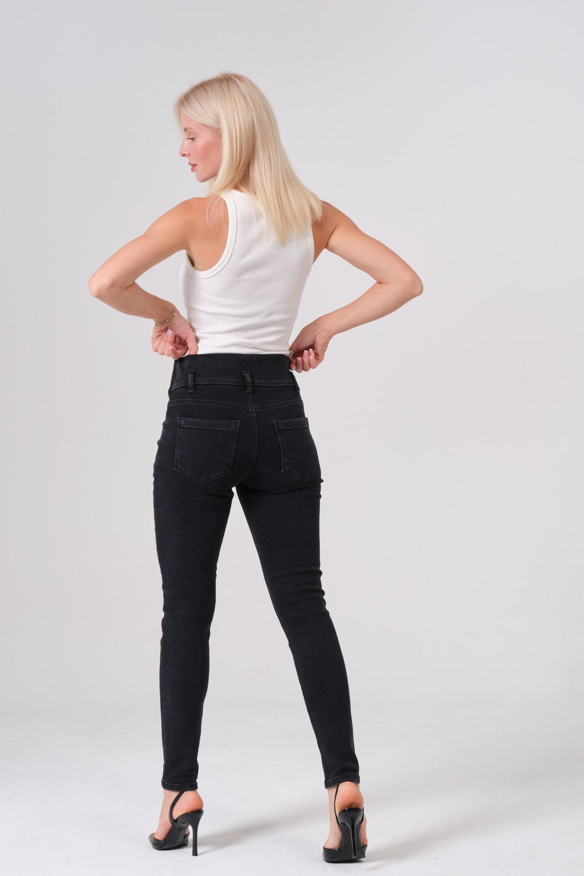 Busa Hamile Esnek Karın Bantlı Beli Ayarlanabilir Skinny Kot Pantolon FÜME