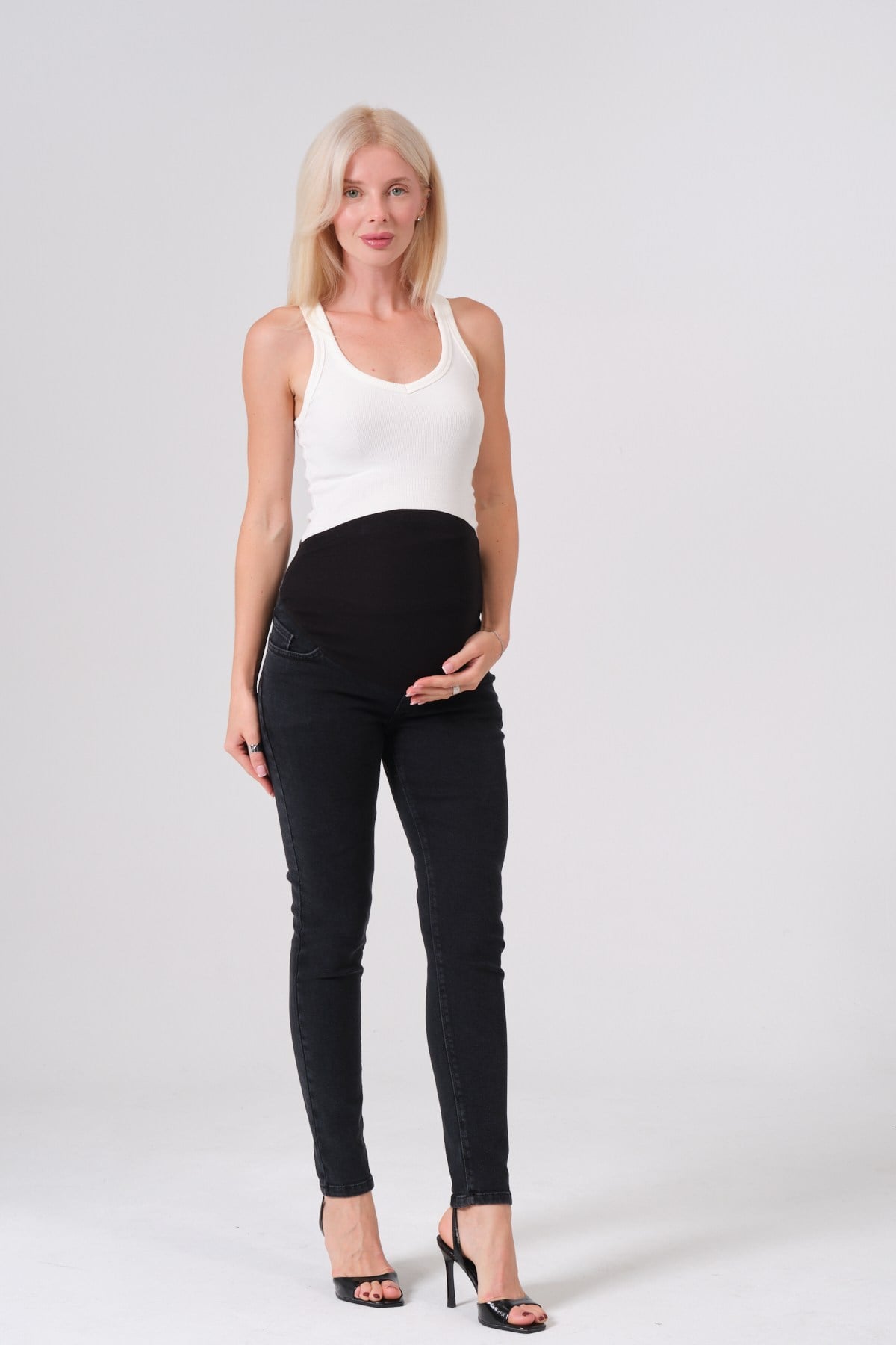 Busa Hamile Esnek Karın Bantlı Beli Ayarlanabilir Skinny Kot Pantolon FÜME