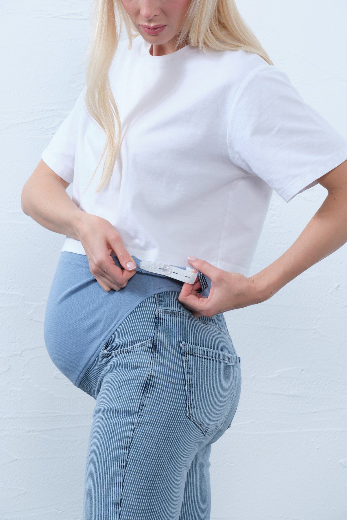 Busa Hamile Esnek Karın Bantlı Dar Paça Skinny Çizgili Kot Pantolon MAVİ