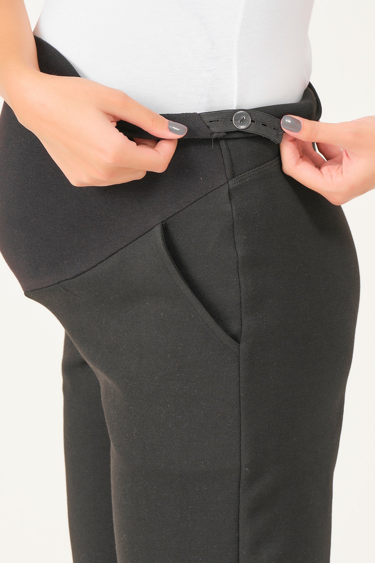 Busa Hamile Esnek Karın Bantlı Mom Fit Jarse Pantolon Siyah
