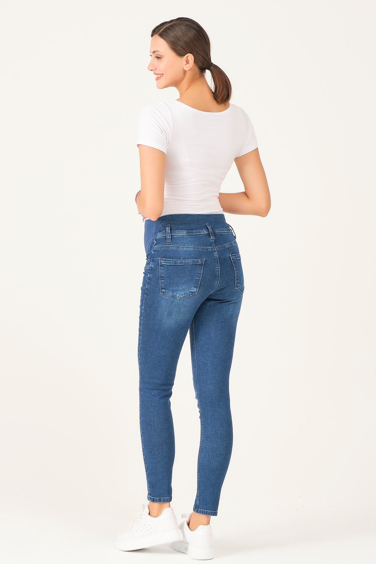 Busa Hamile Esnek Karın Bantlı Skinny Dar Paça Kot Pantolon Lacivert
