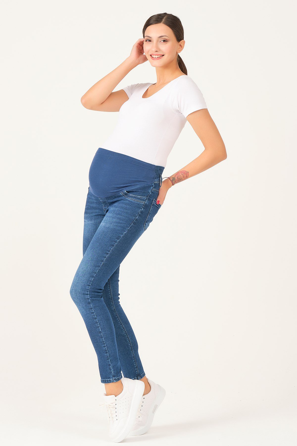 Busa Hamile Esnek Karın Bantlı Skinny Dar Paça Kot Pantolon Lacivert