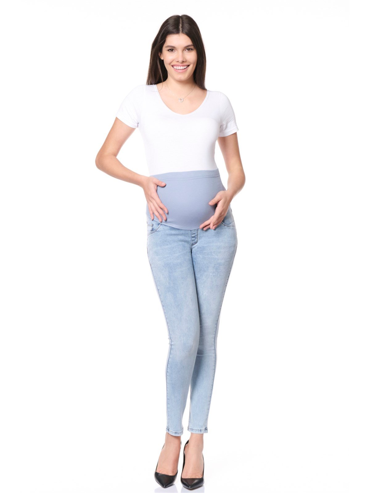 Busa Hamile Esnek Karın Bantlı Skinny Kot Pantolon Mavi