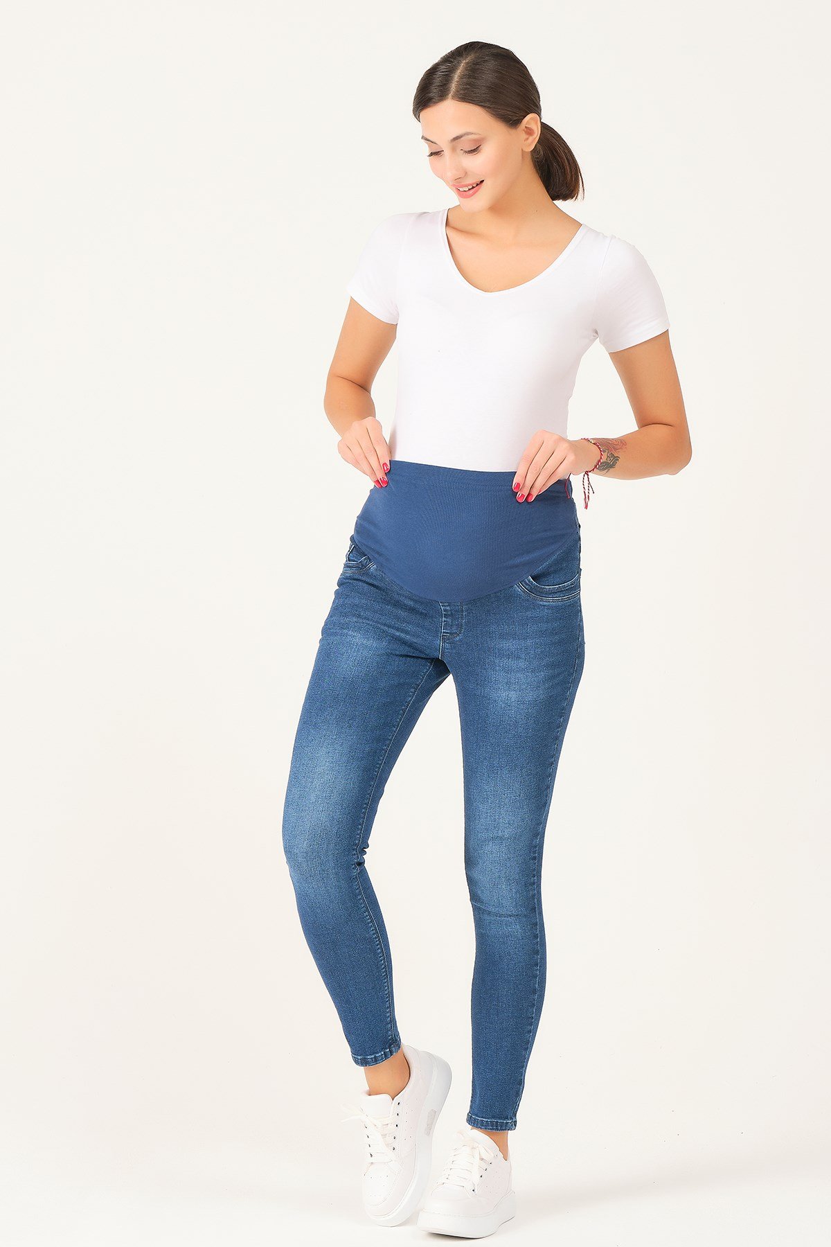 Busa Hamile Esnek Karın Bantlı Skinny Dar Paça Kot Pantolon Lacivert