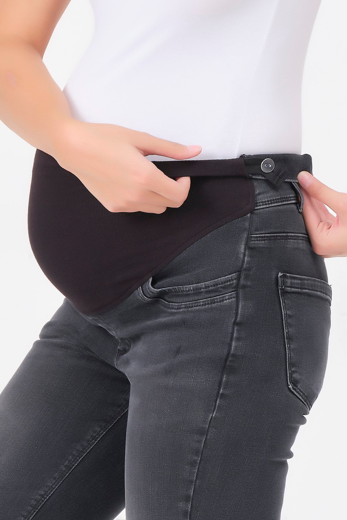 Busa Hamile Esnek Karın Bantlı Skinny Dar Paça Kot Pantolon Antrasit