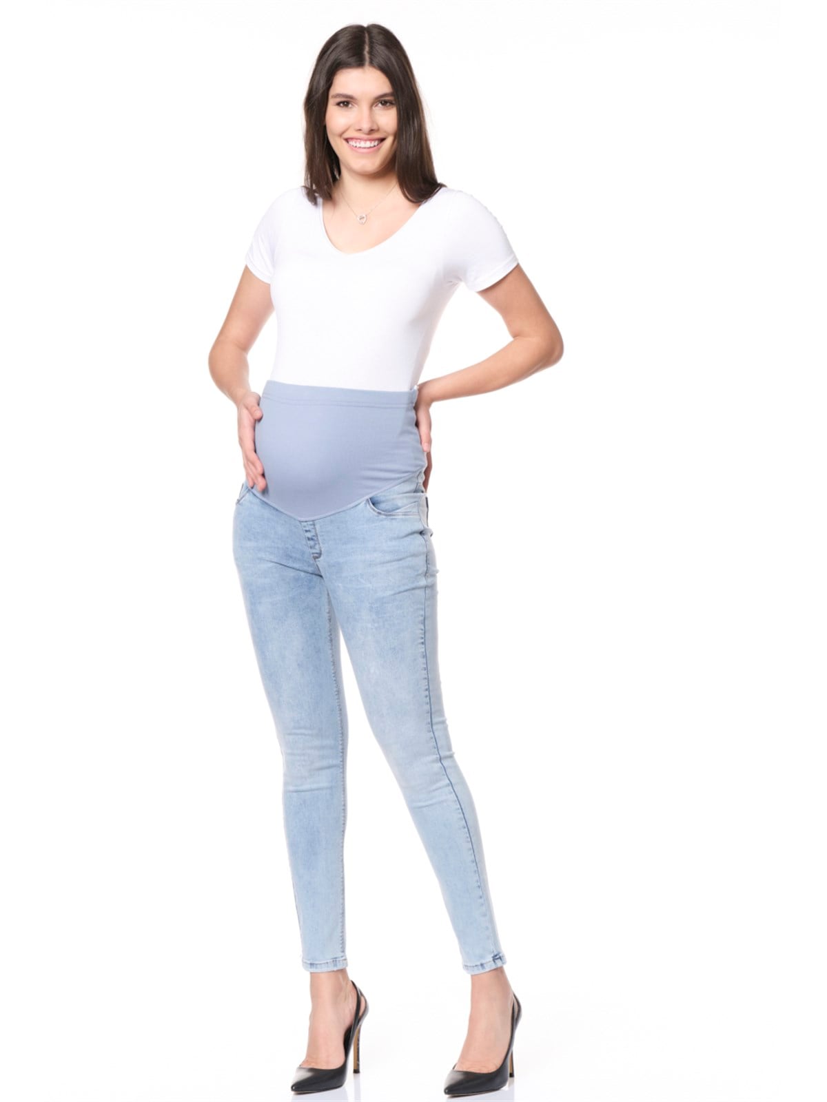 Busa Hamile Esnek Karın Bantlı Skinny Kot Pantolon Mavi