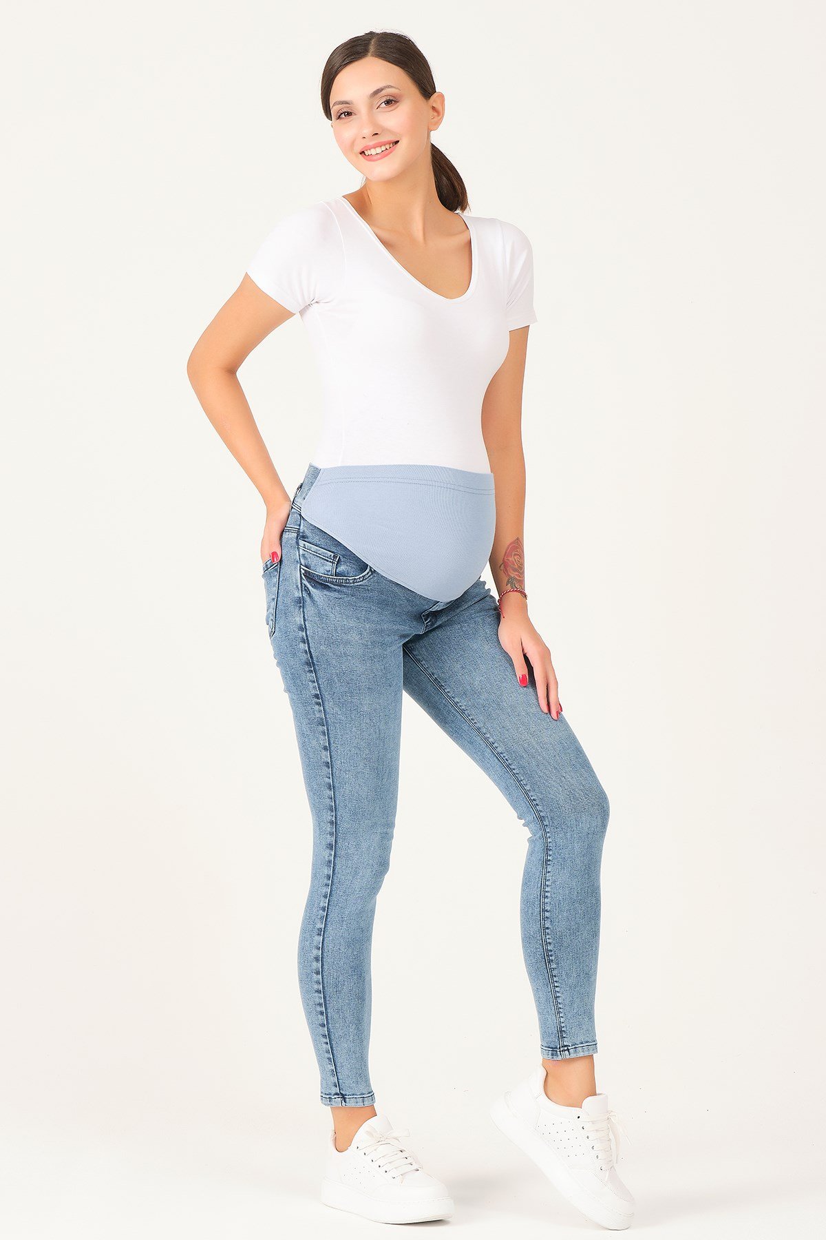 Busa Hamile Esnek Karın Bantlı Skinny Kot Pantolon Mavi