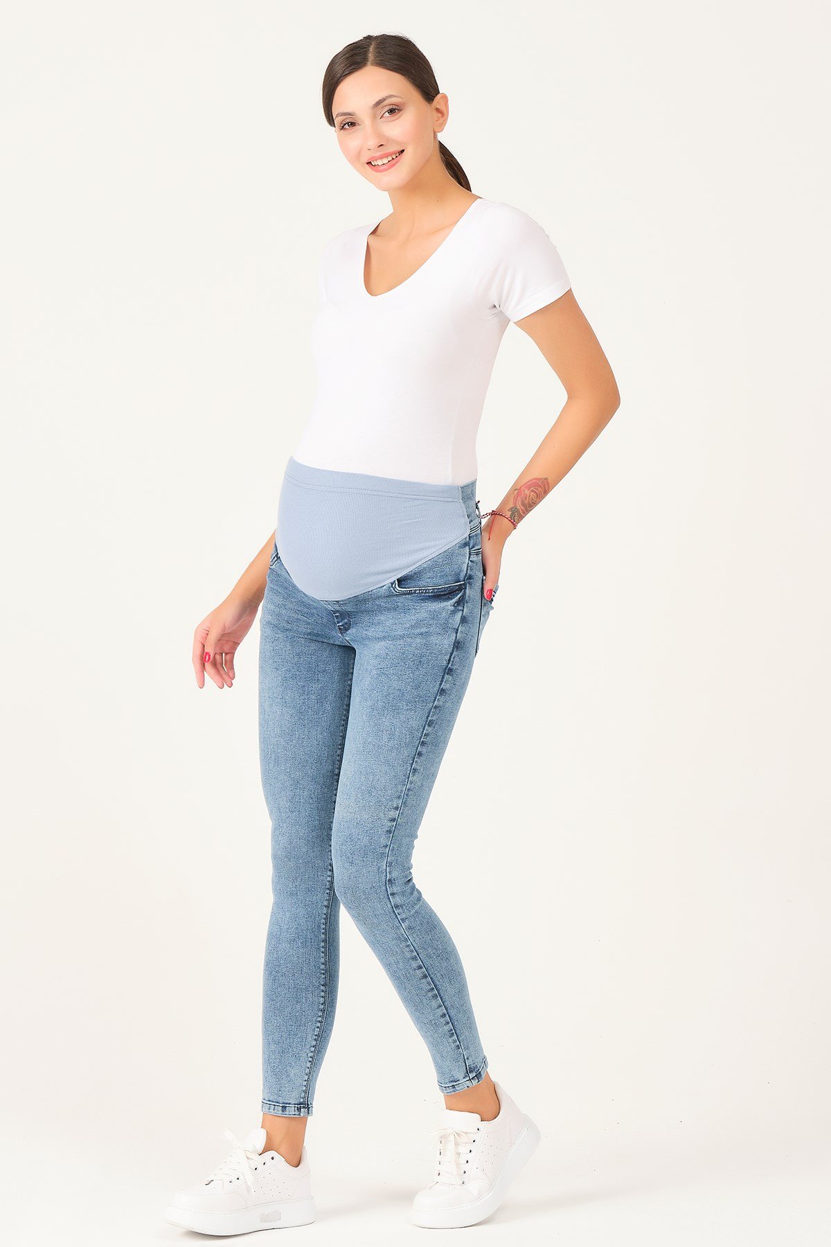 Busa Hamile Esnek Karın Bantlı Skinny Kot Pantolon Mavi