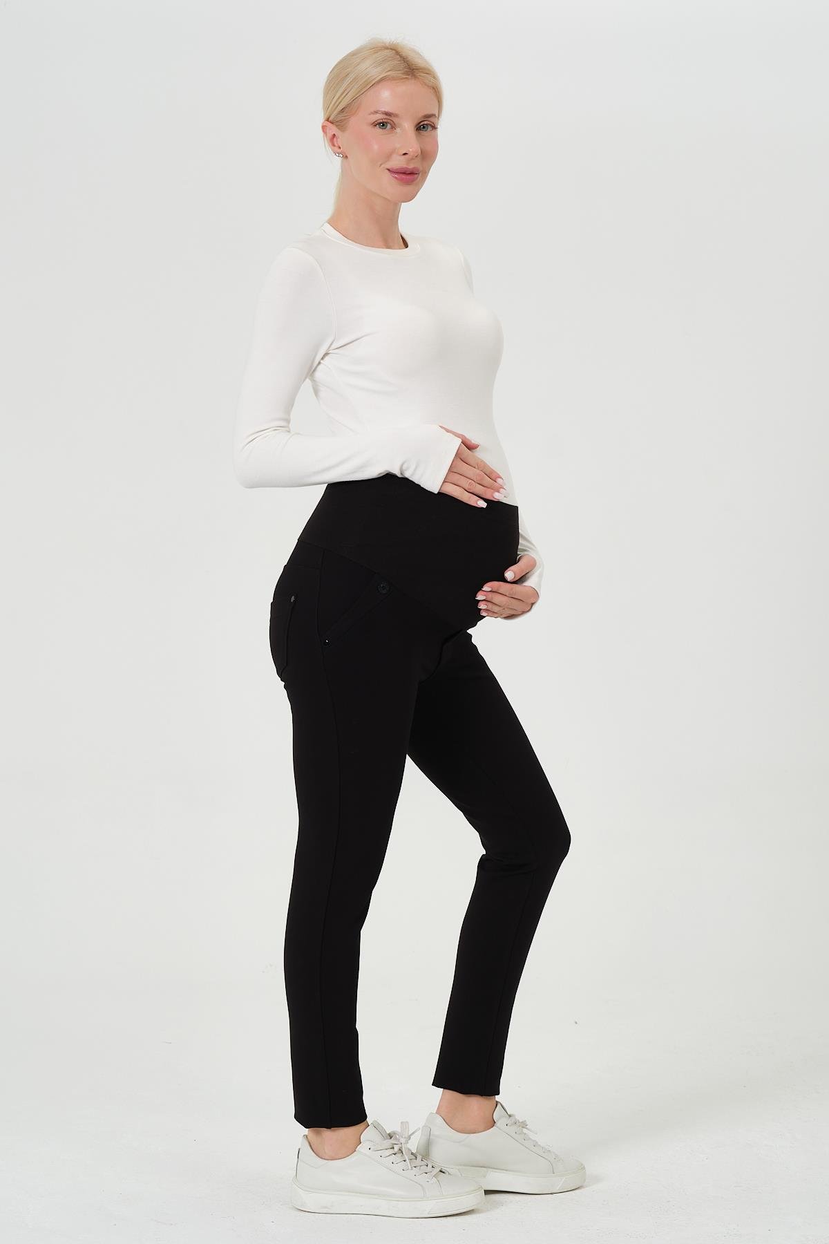 Busa Hamile Esnek Karın Bantlı Termal Skinny Jarse Pantolon SİYAH