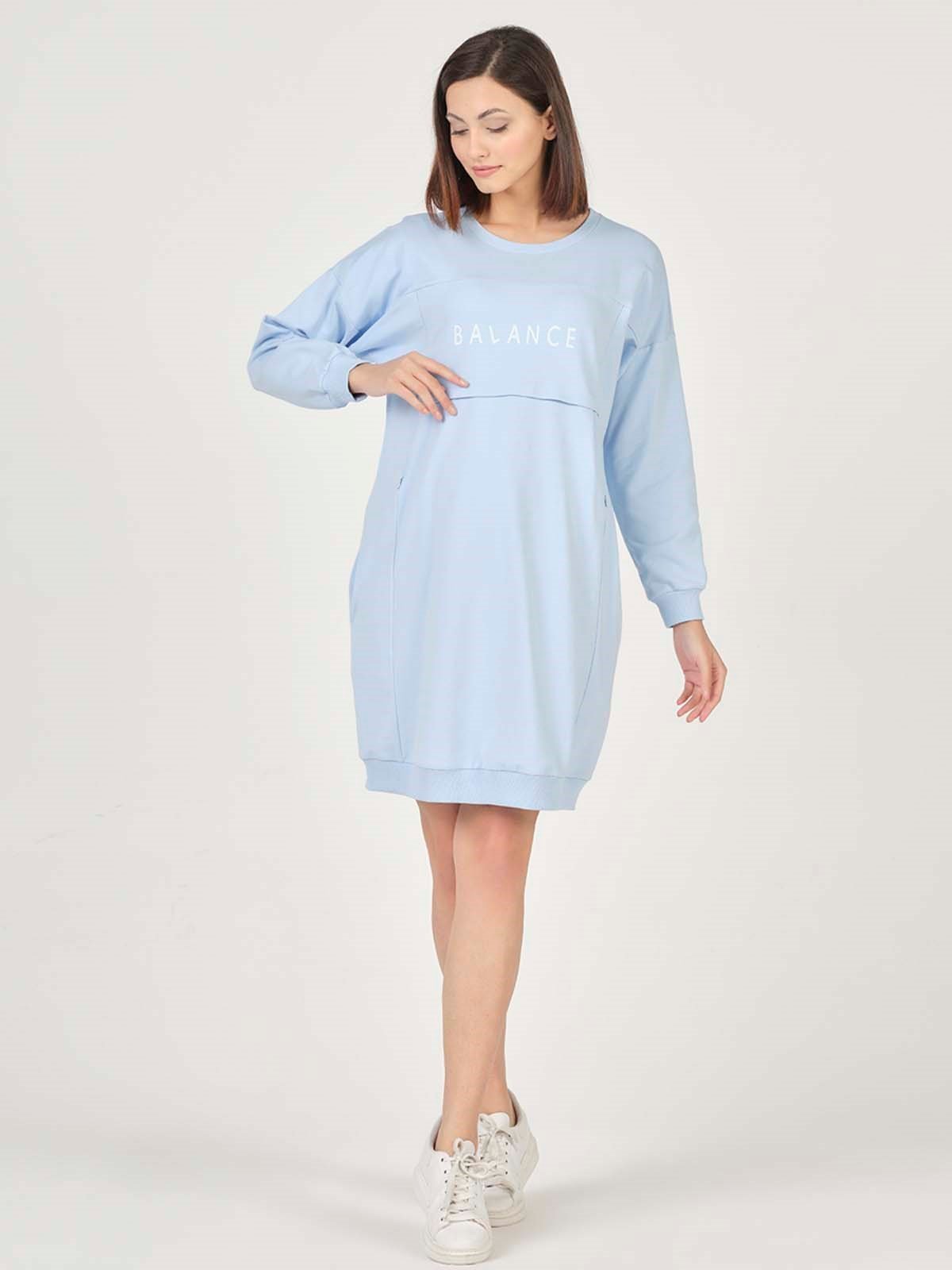 Busa Hamile Hoodie Elbise Açık Mavi