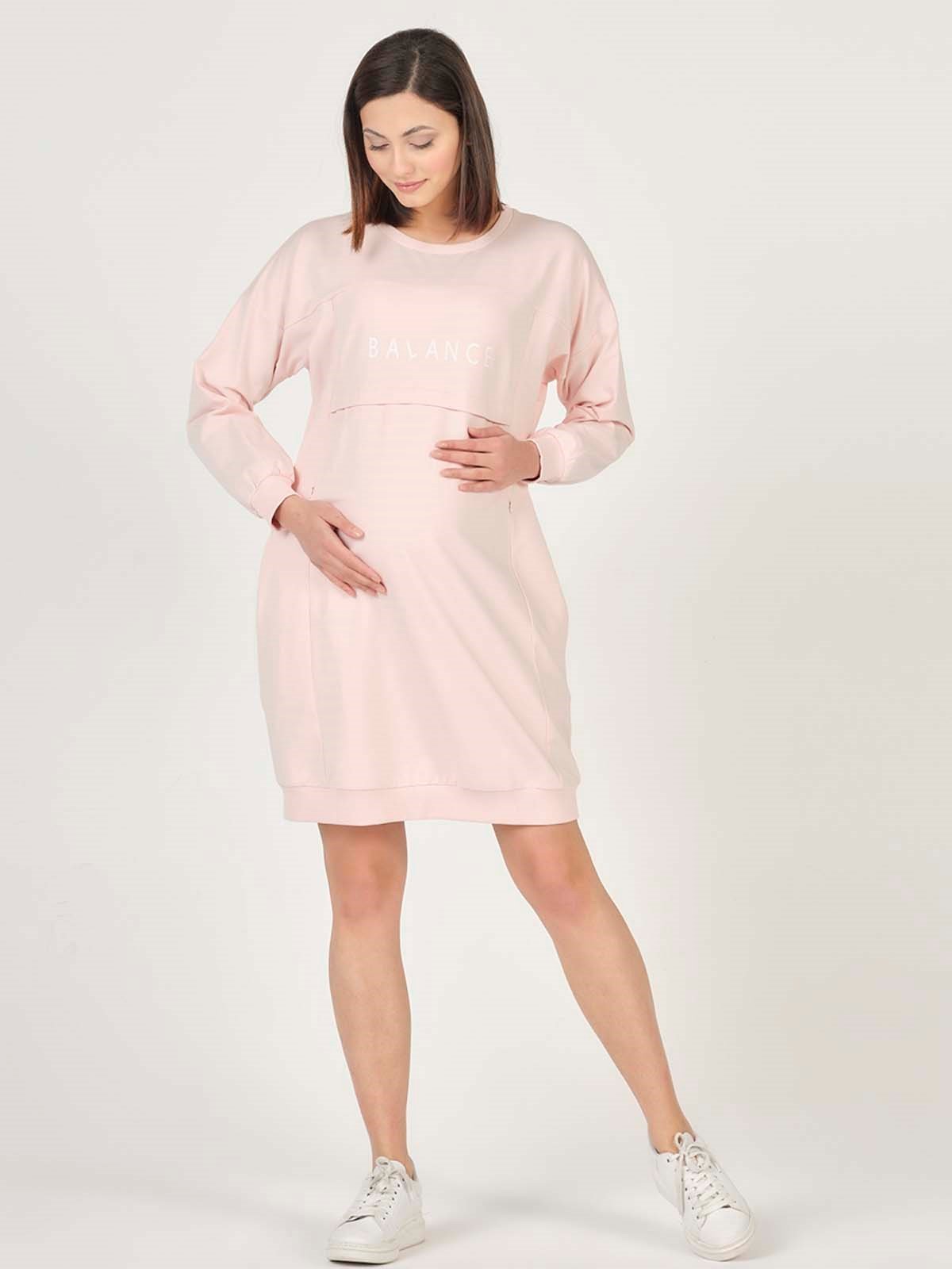 Busa Hamile Hoodie Elbise Açık Pembe
