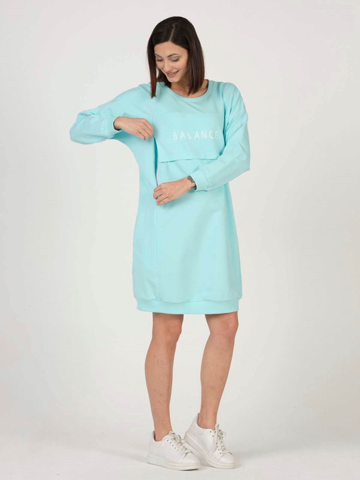 Busa Hamile Hoodie Elbise Mintyeşili