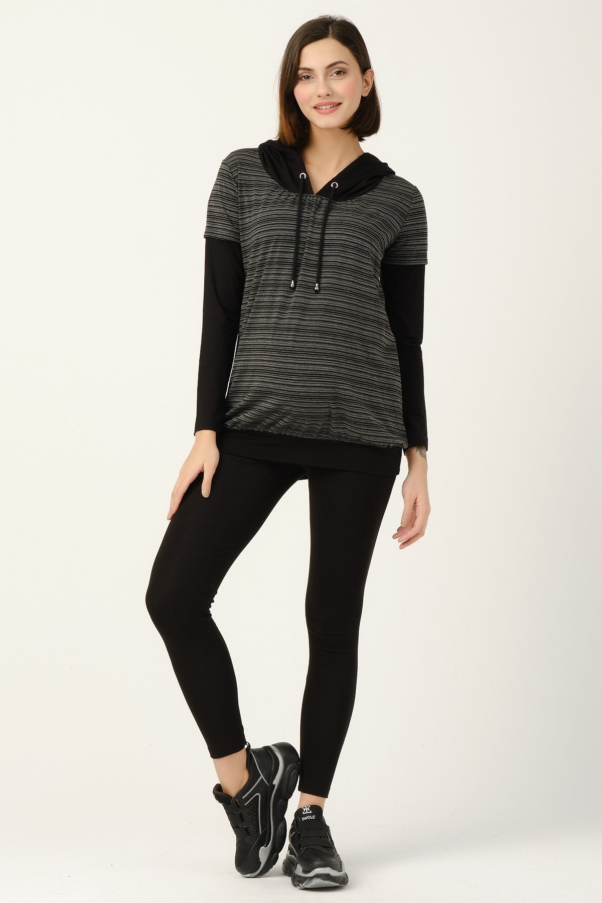 Busa Hamile Kapüşonlu Sweatshirt Gri