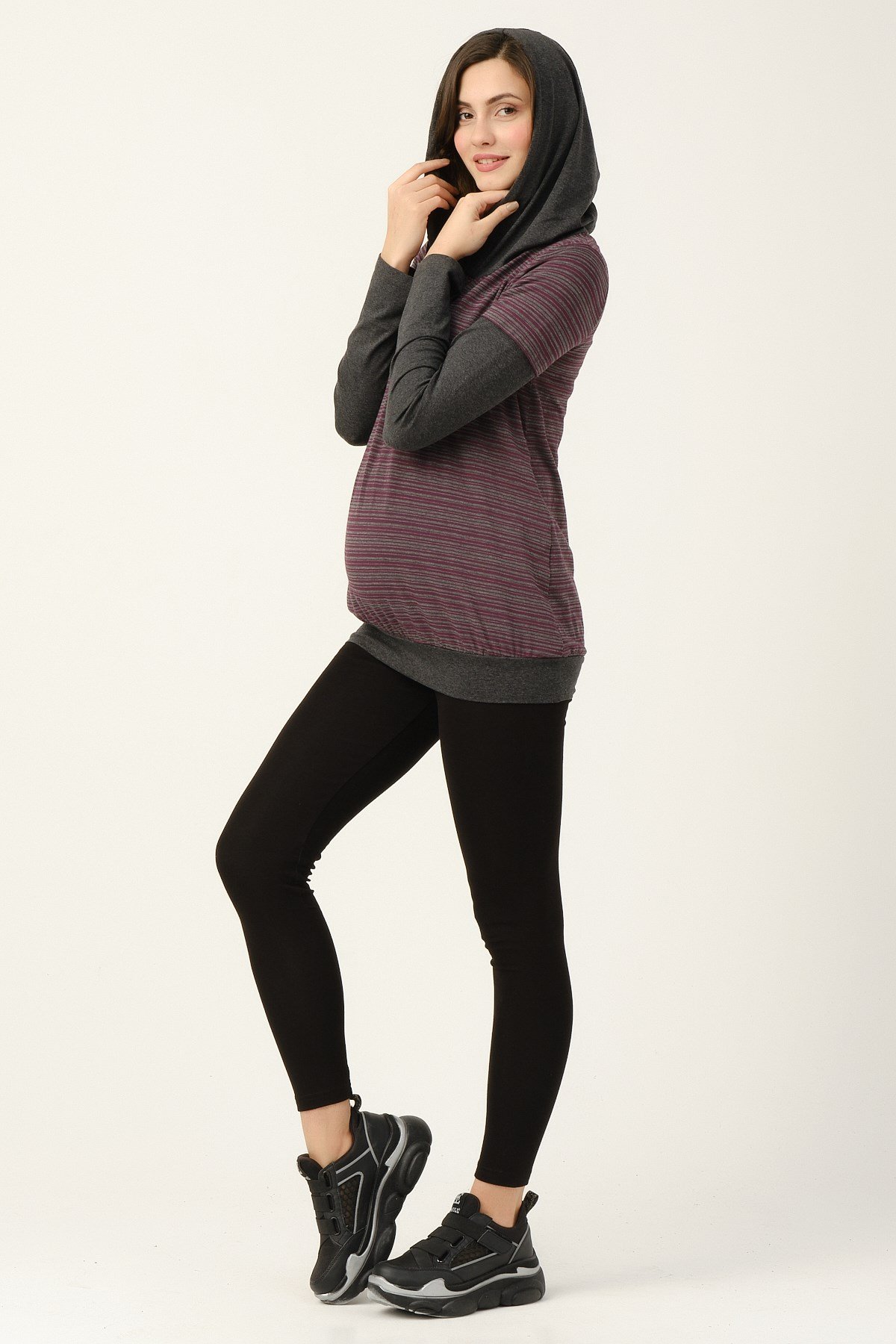 Busa Hamile Kapüşonlu Sweatshirt Mor