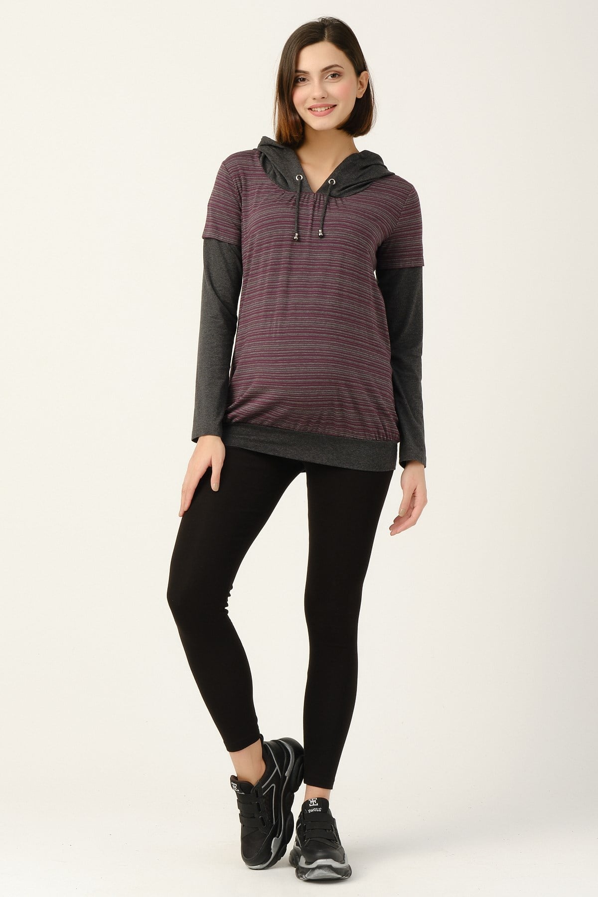 Busa Hamile Kapüşonlu Sweatshirt Mor