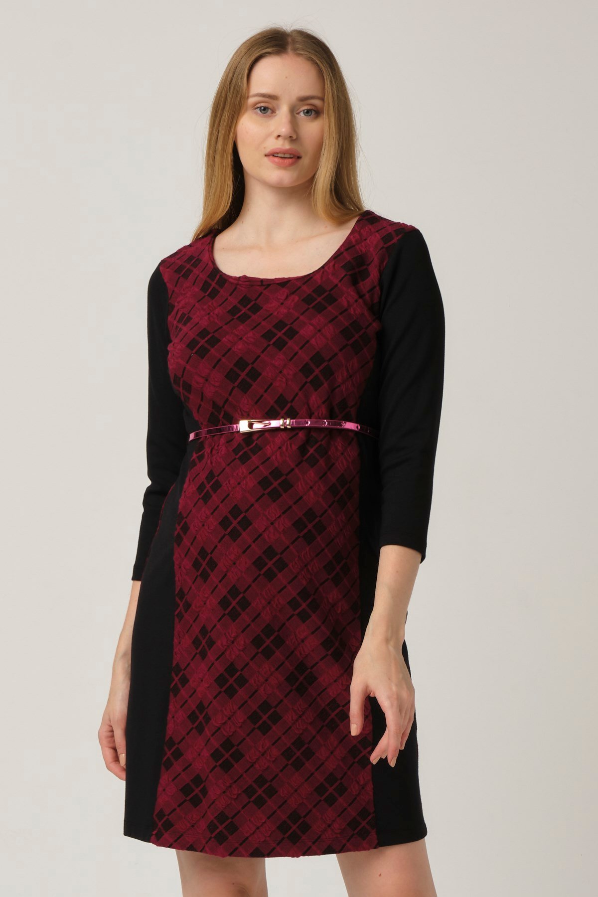 Busa Hamile Kemerli Mini Elbise Bordo