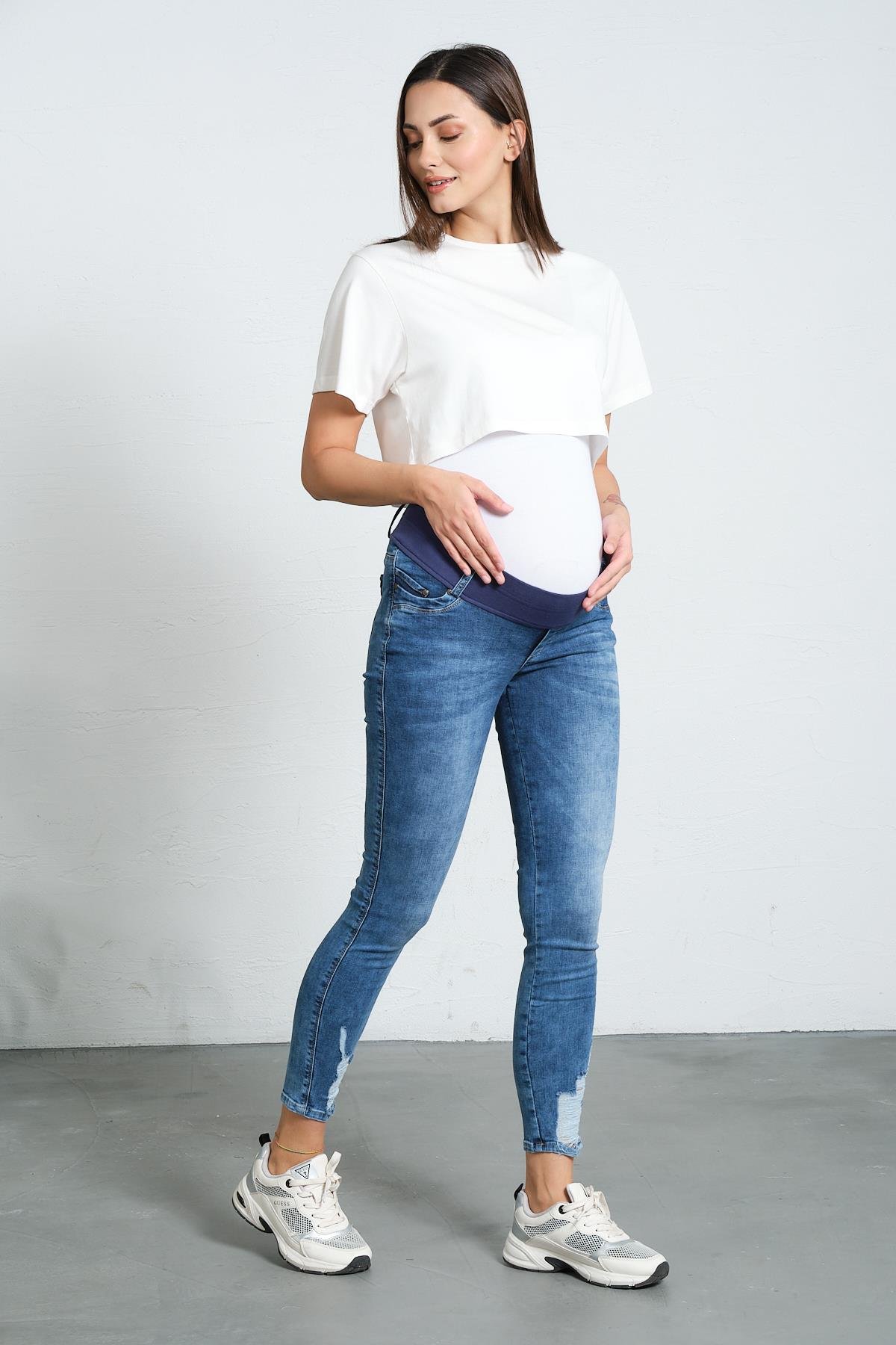 Busa Hamile Kot Pantolon Skinny Mavi