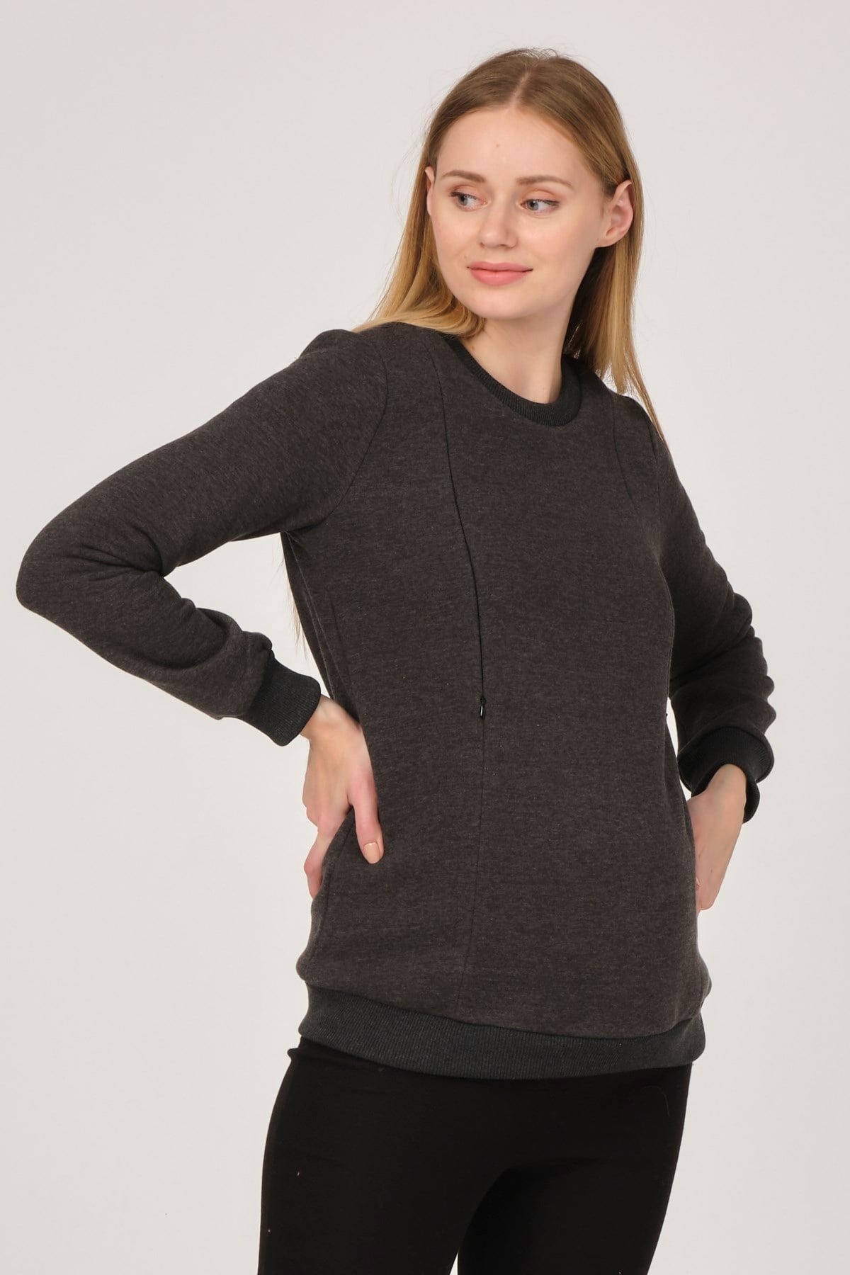 Busa Hamile Polarlı Sweatshirt Antrasit