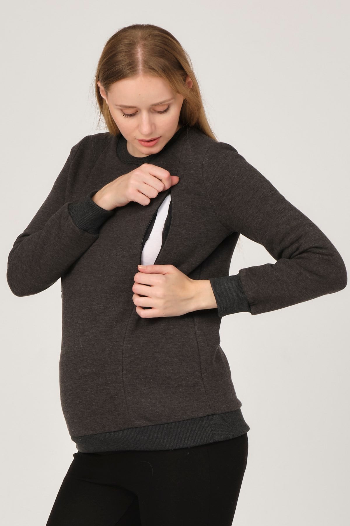 Busa Hamile Polarlı Sweatshirt Antrasit