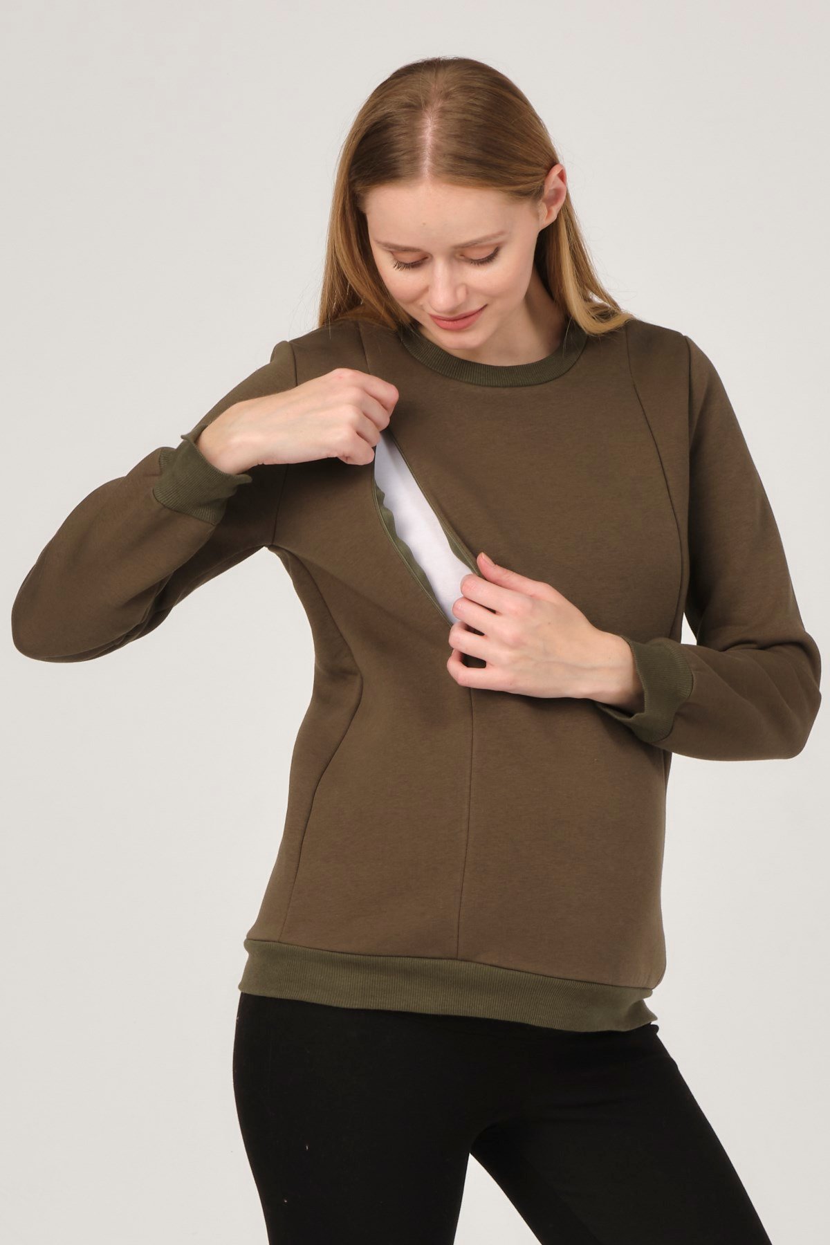 Busa Hamile Polarlı Sweatshirt Haki