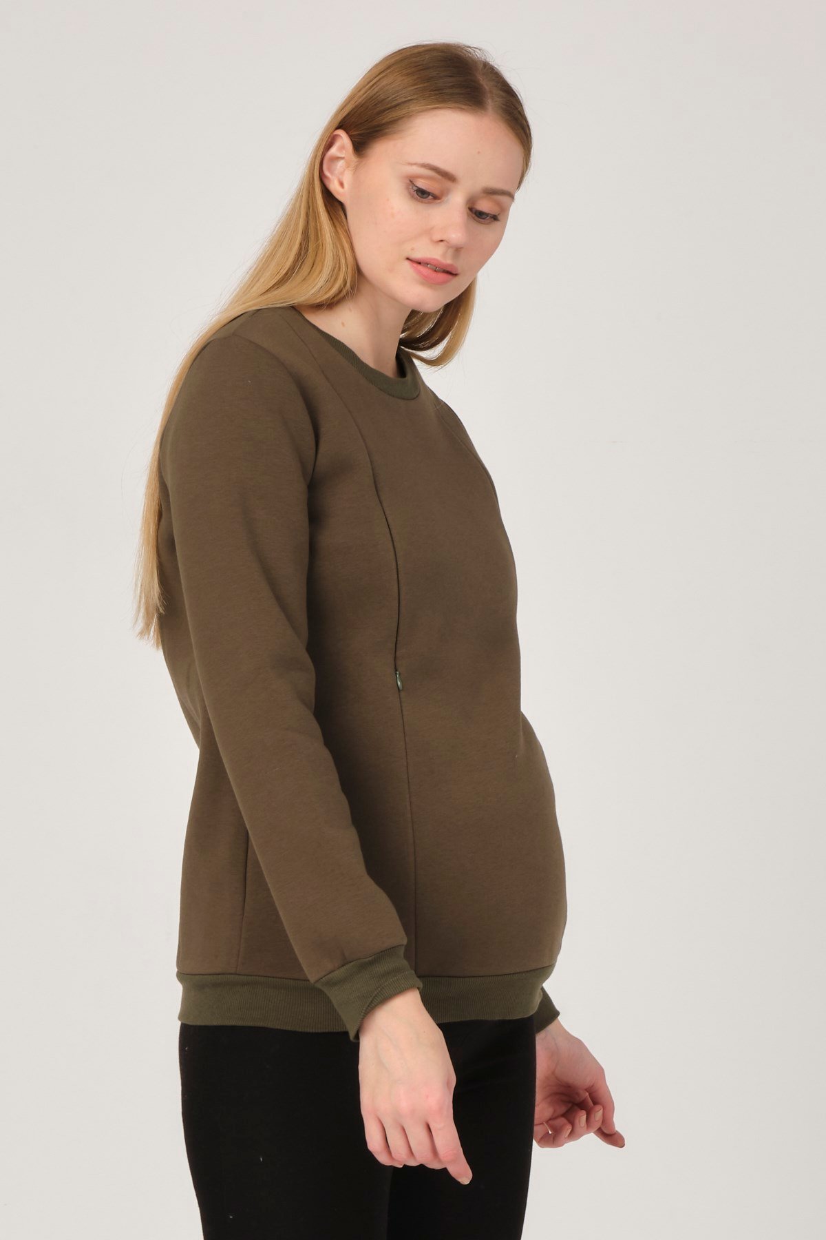 Busa Hamile Polarlı Sweatshirt Haki