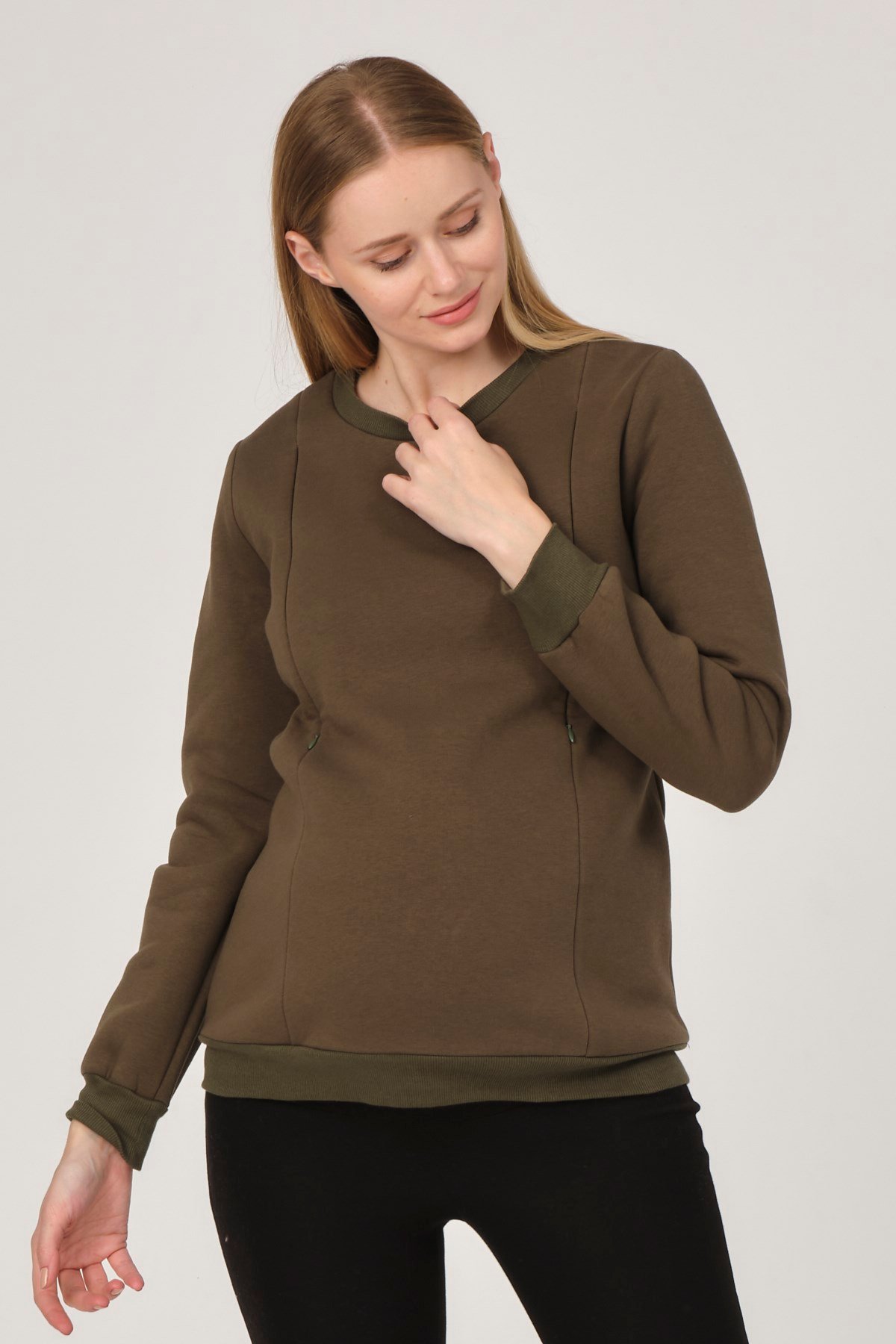Busa Hamile Polarlı Sweatshirt Haki