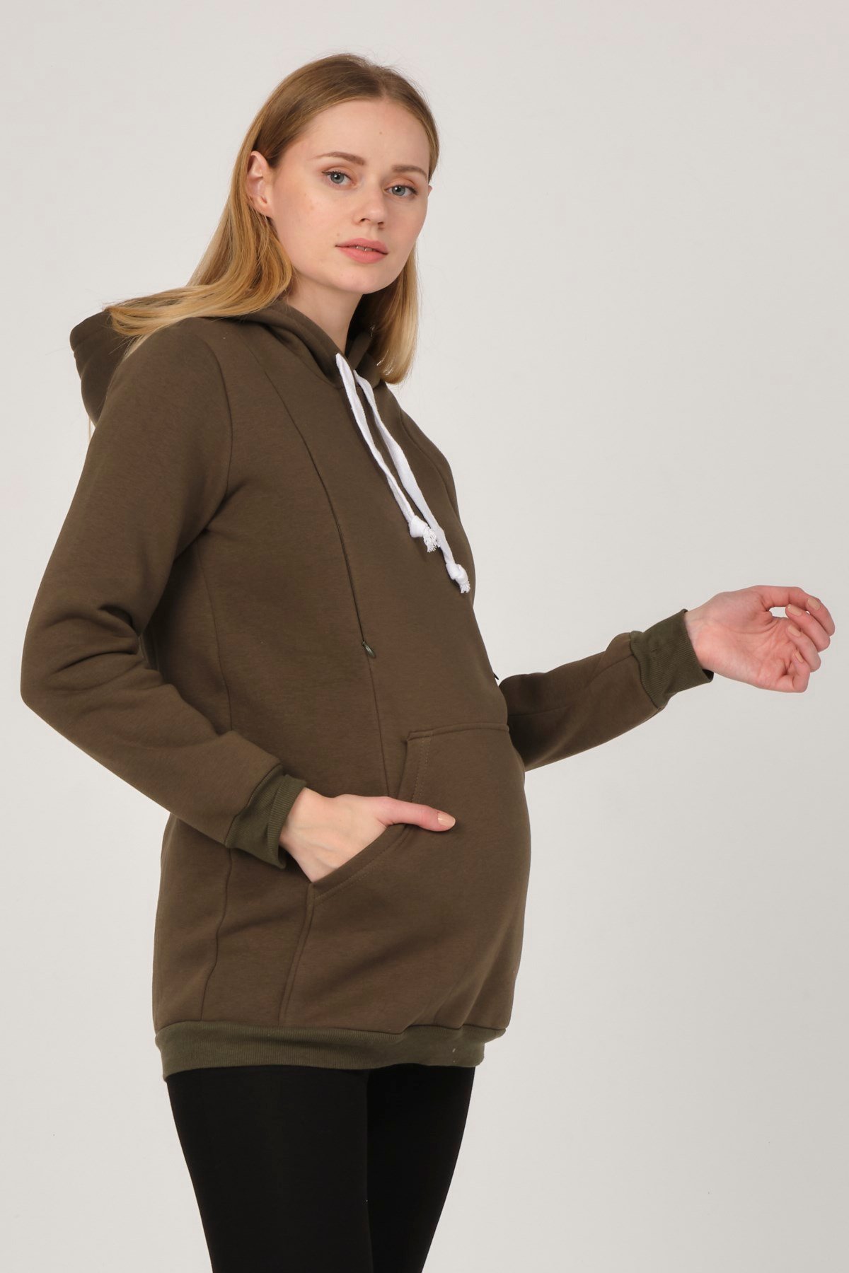 Busa Hamile Polarlı Sweatshirt Haki