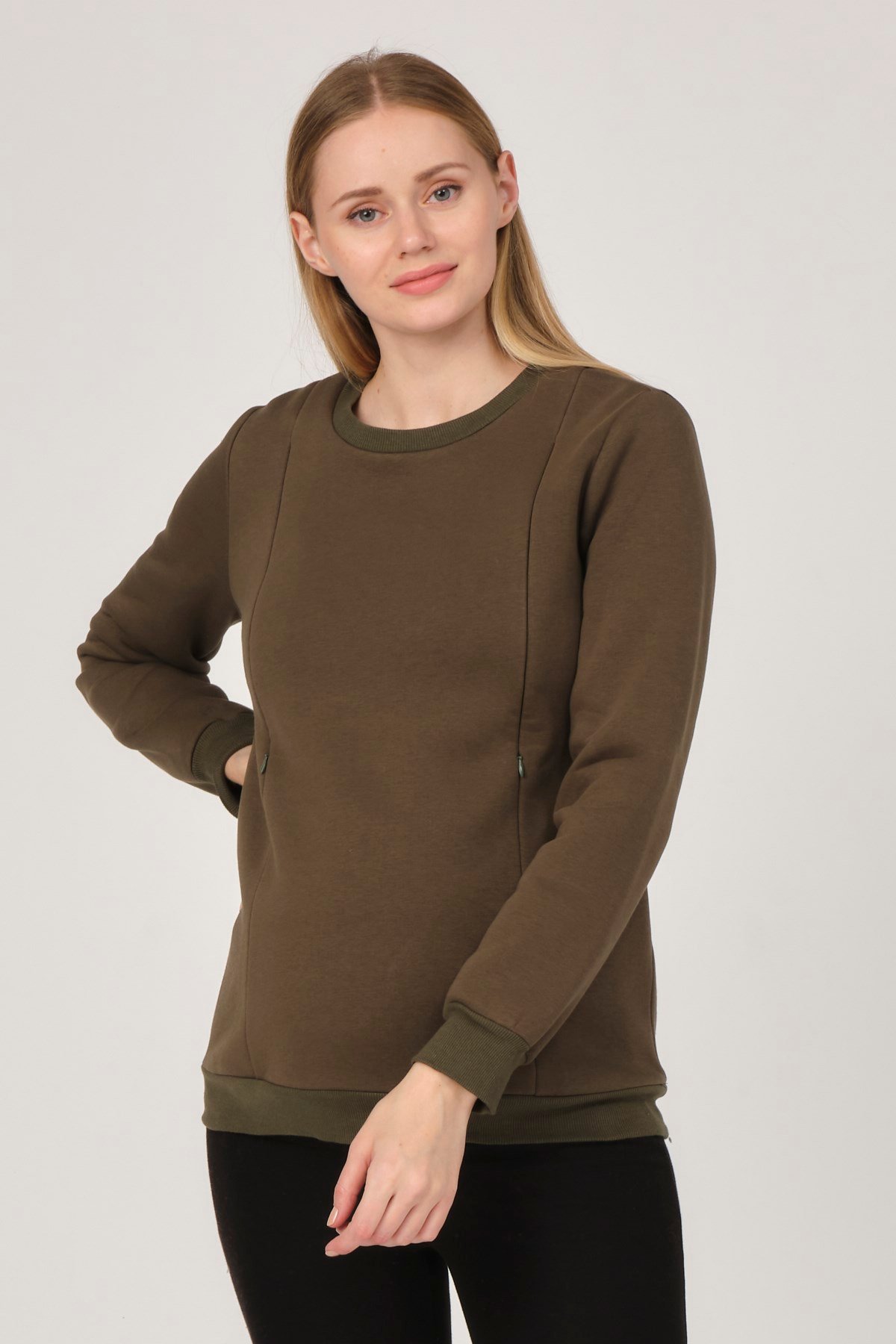 Busa Hamile Polarlı Sweatshirt Haki