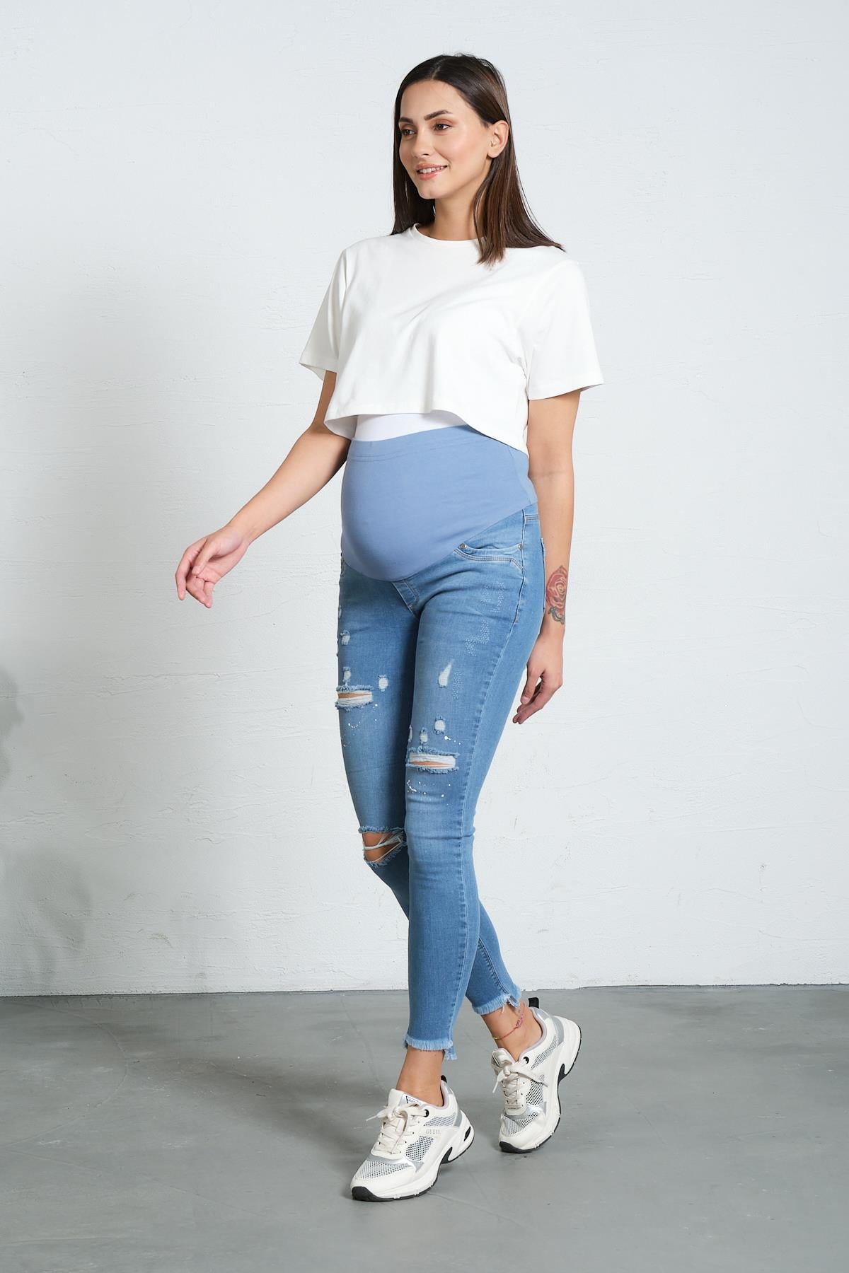Busa Hamile Yırtık Skınny Model Jean Mavi
