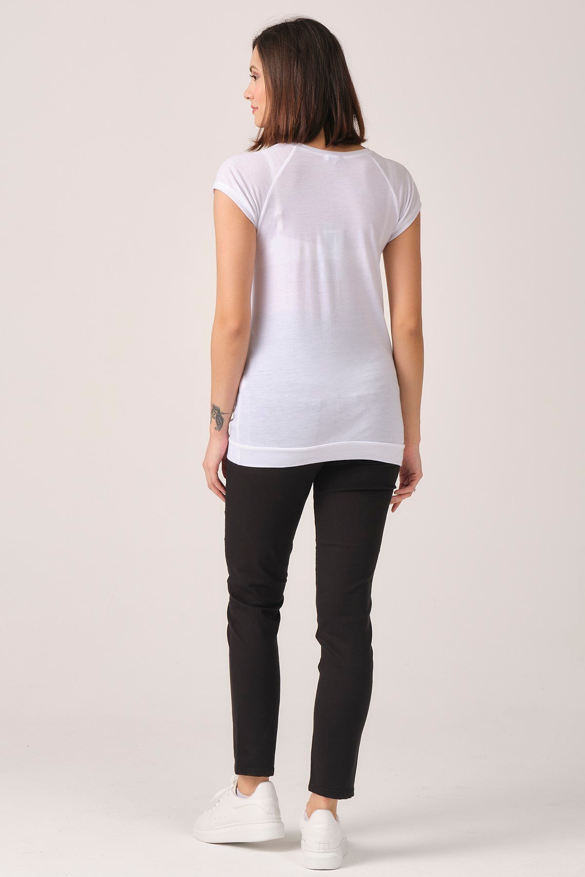 Hamile Body Baskılı Desenli Model Ekru