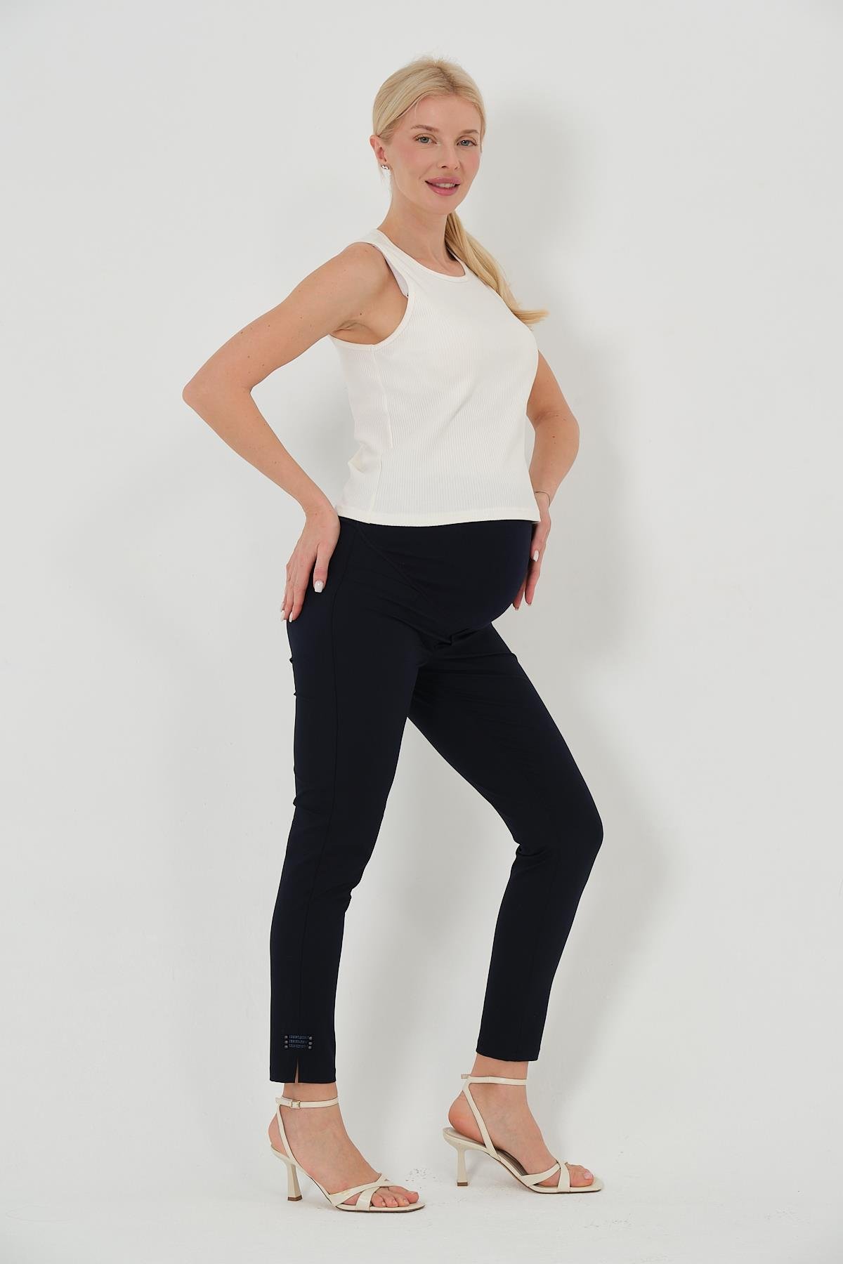 Hamile Gabardin Pantolon Ribanalı Düz Model Lacivert