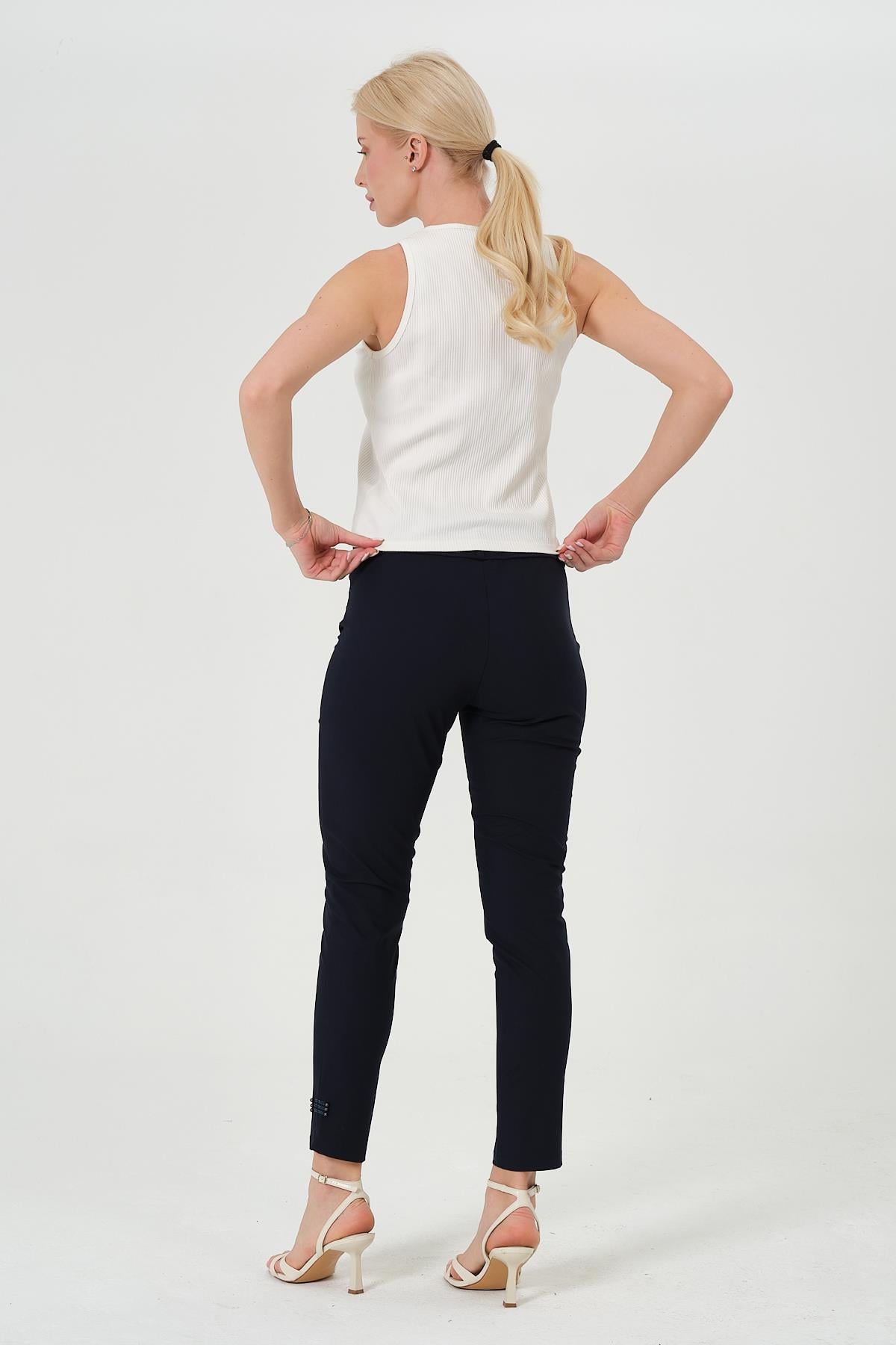 Hamile Gabardin Pantolon Ribanalı Düz Model Lacivert