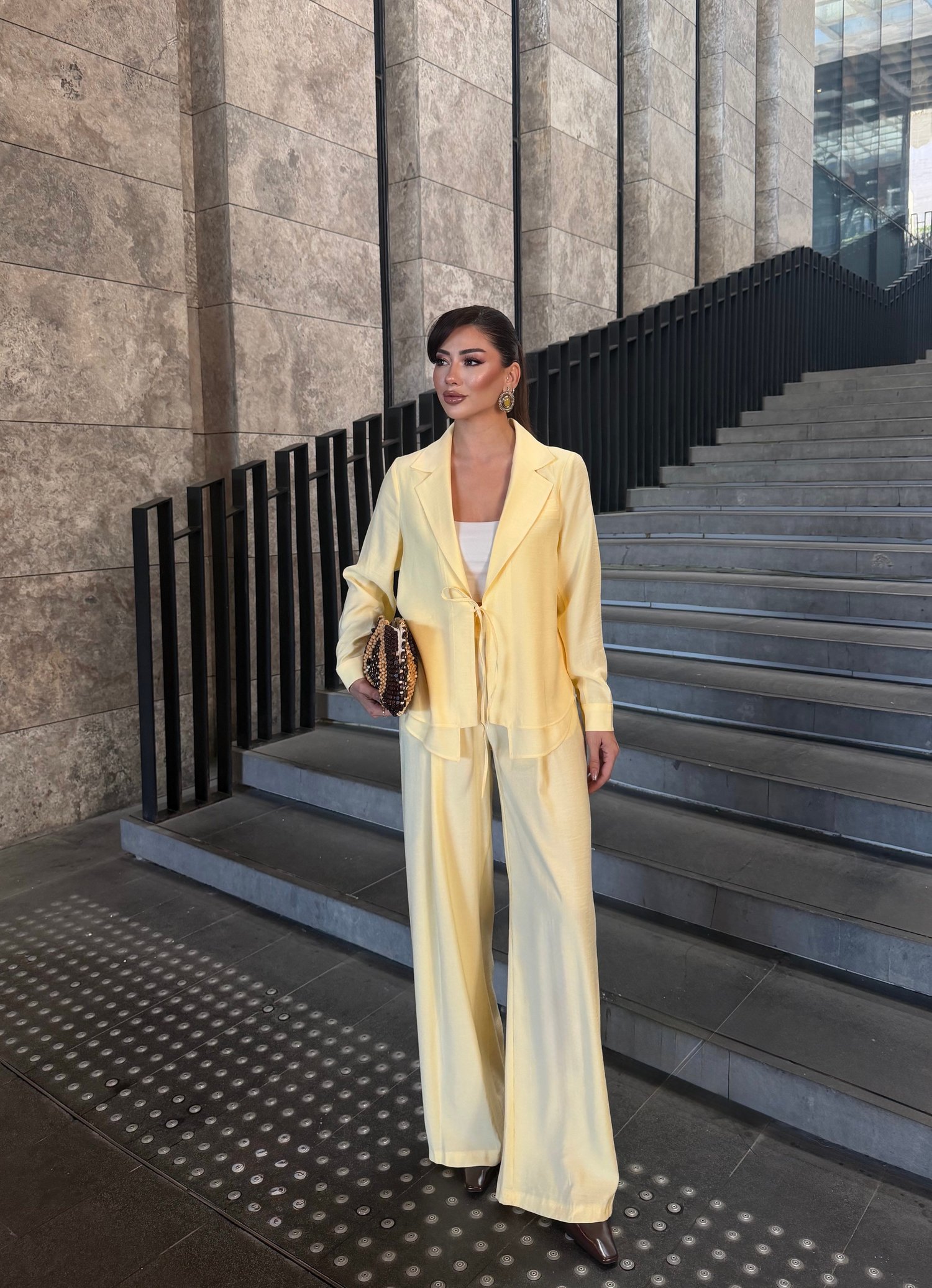 Bağcıklı Astarsız Modal Takım Limon