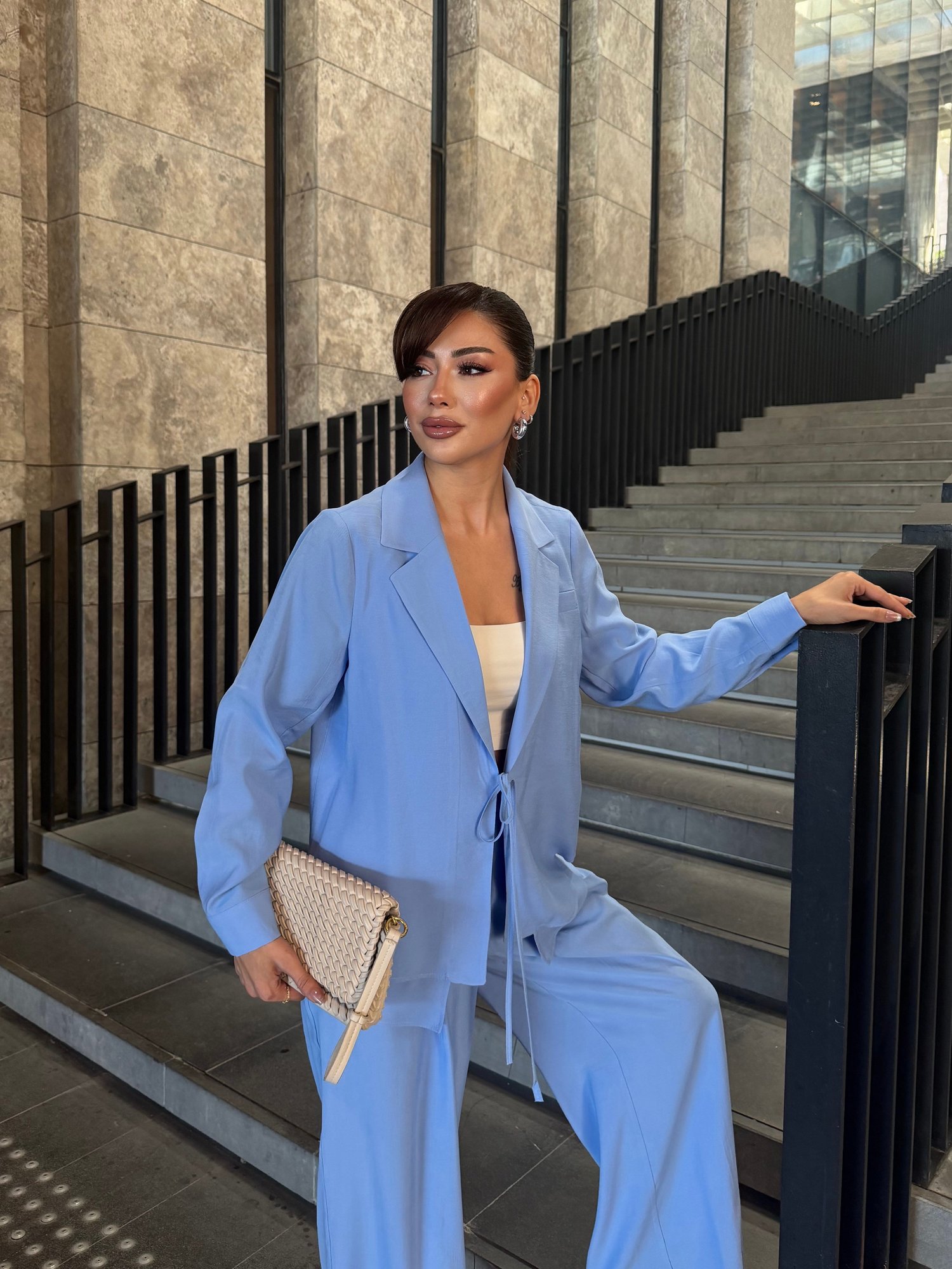 Bağcıklı Astarsız Modal Takım Mavi