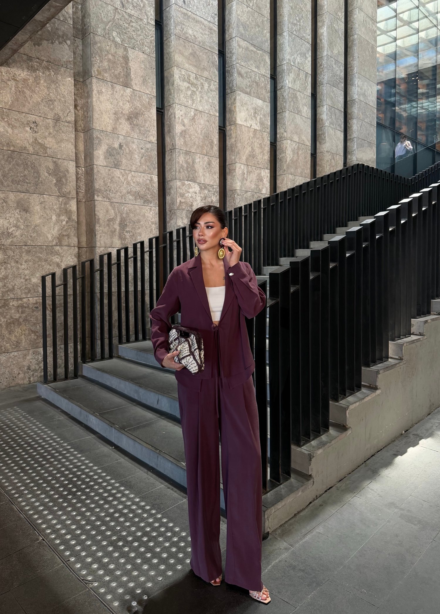 Bağcıklı Astarsız Modal Takım Mürdüm