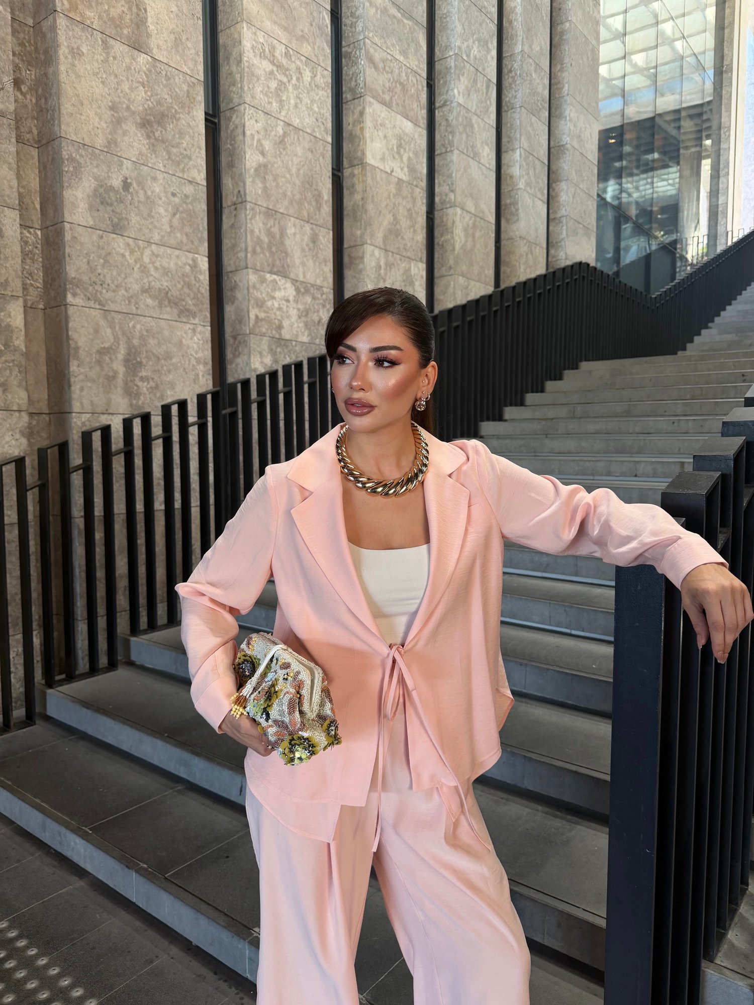Bağcıklı Astarsız Modal Takım Pembe