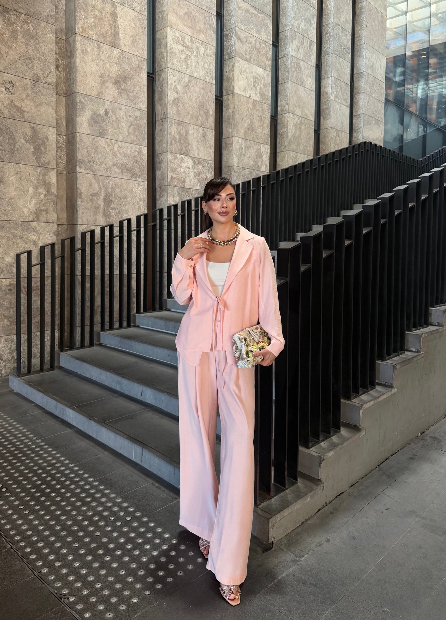 Bağcıklı Astarsız Modal Takım Pembe
