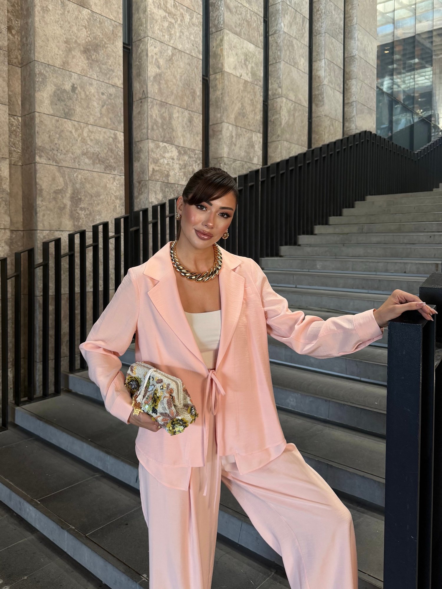 Bağcıklı Astarsız Modal Takım Pembe
