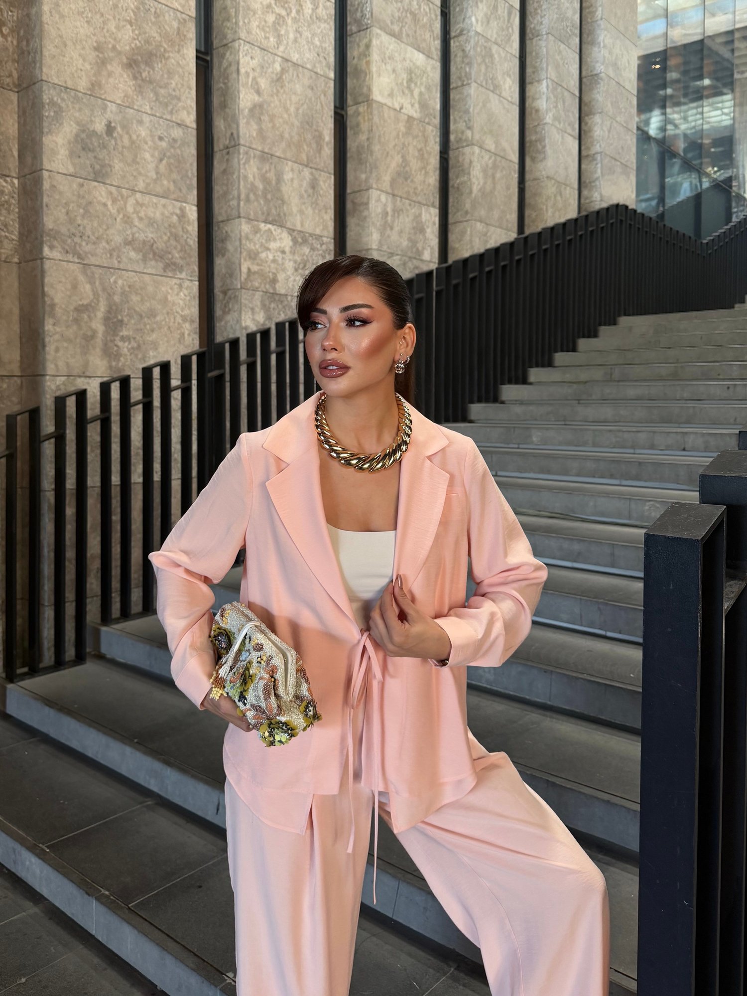 Bağcıklı Astarsız Modal Takım Pembe