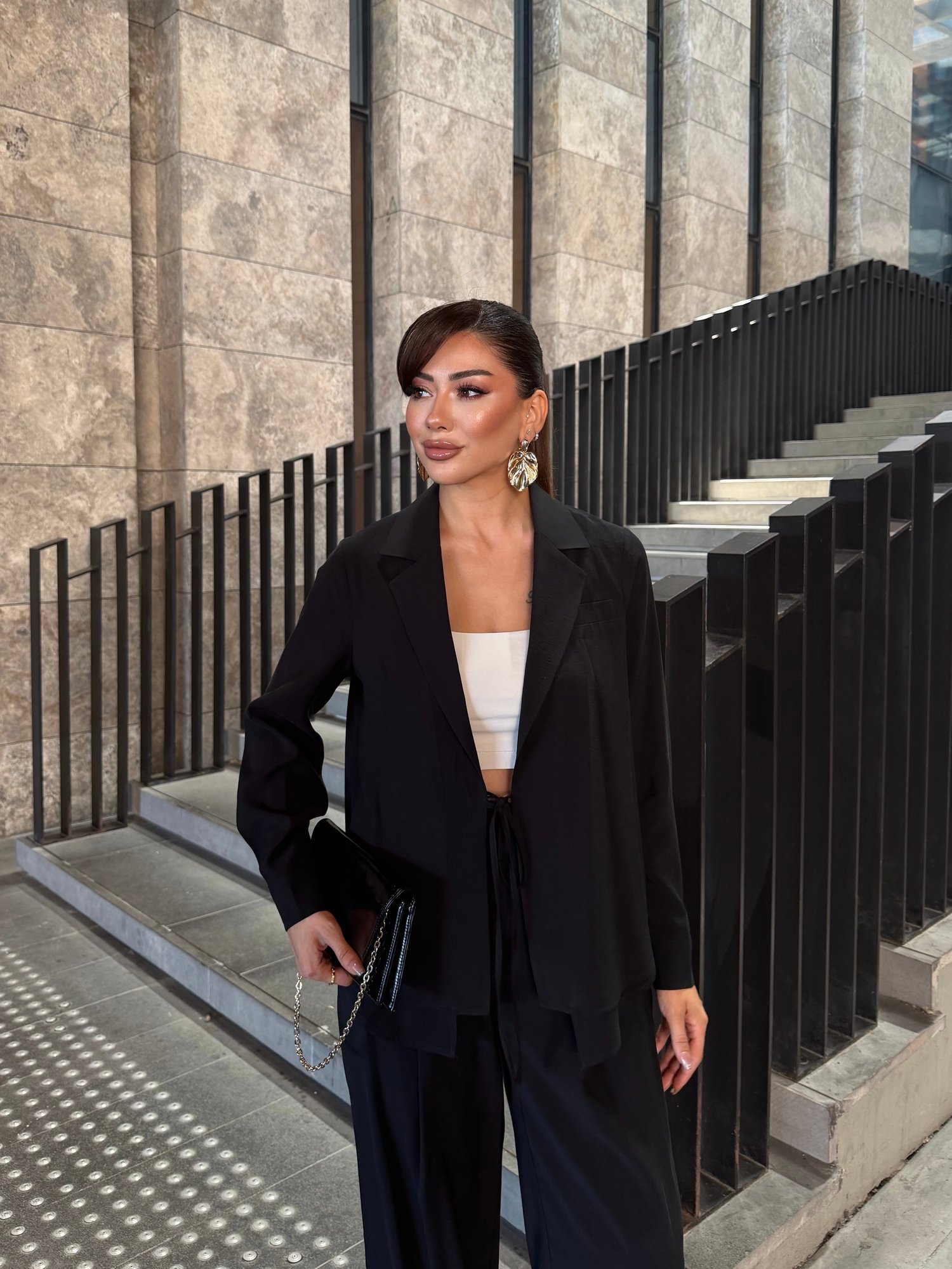 Bağcıklı Astarsız Modal Takım Siyah