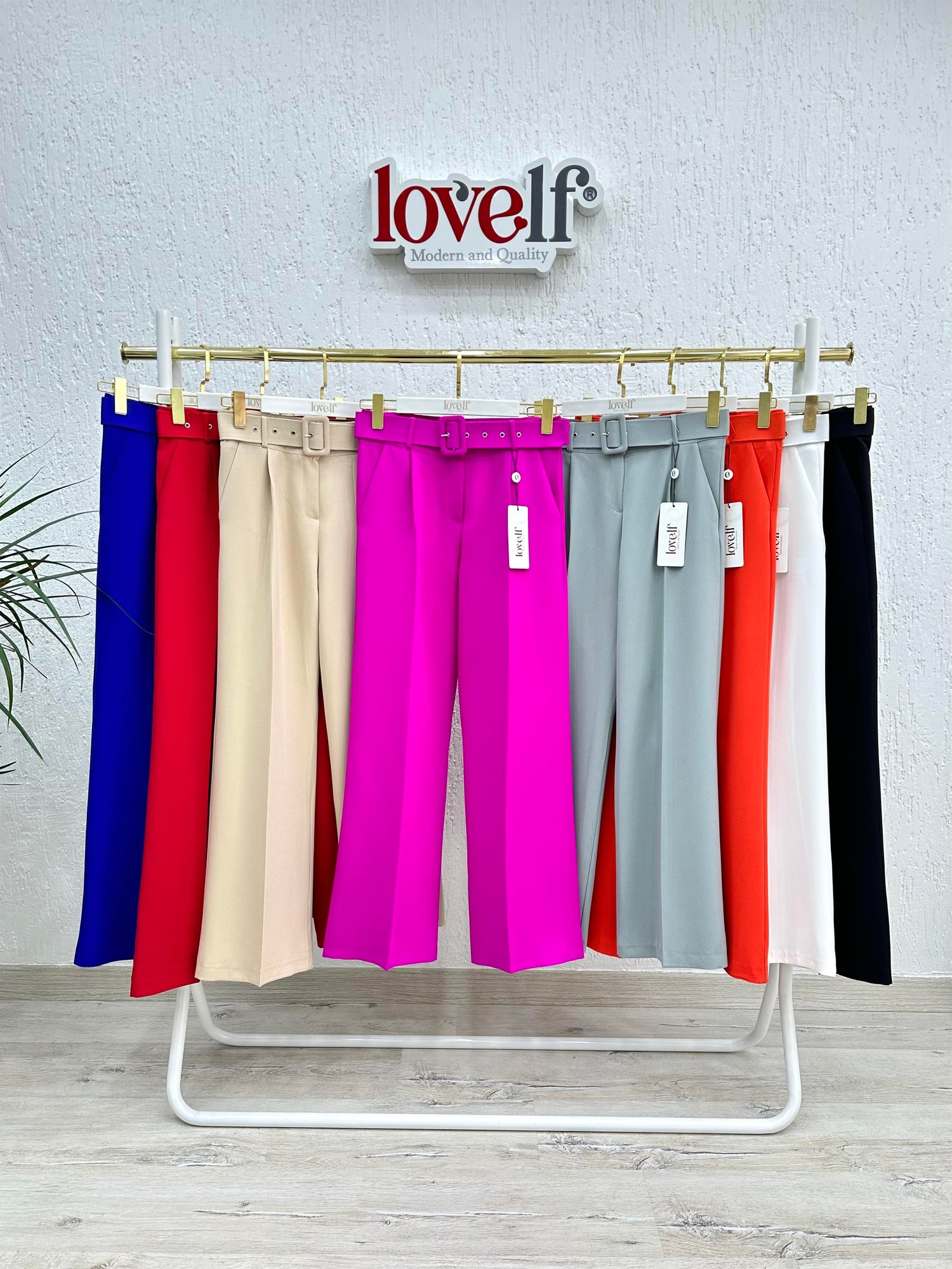 Kemerli Bol Paça Pantolon Saks